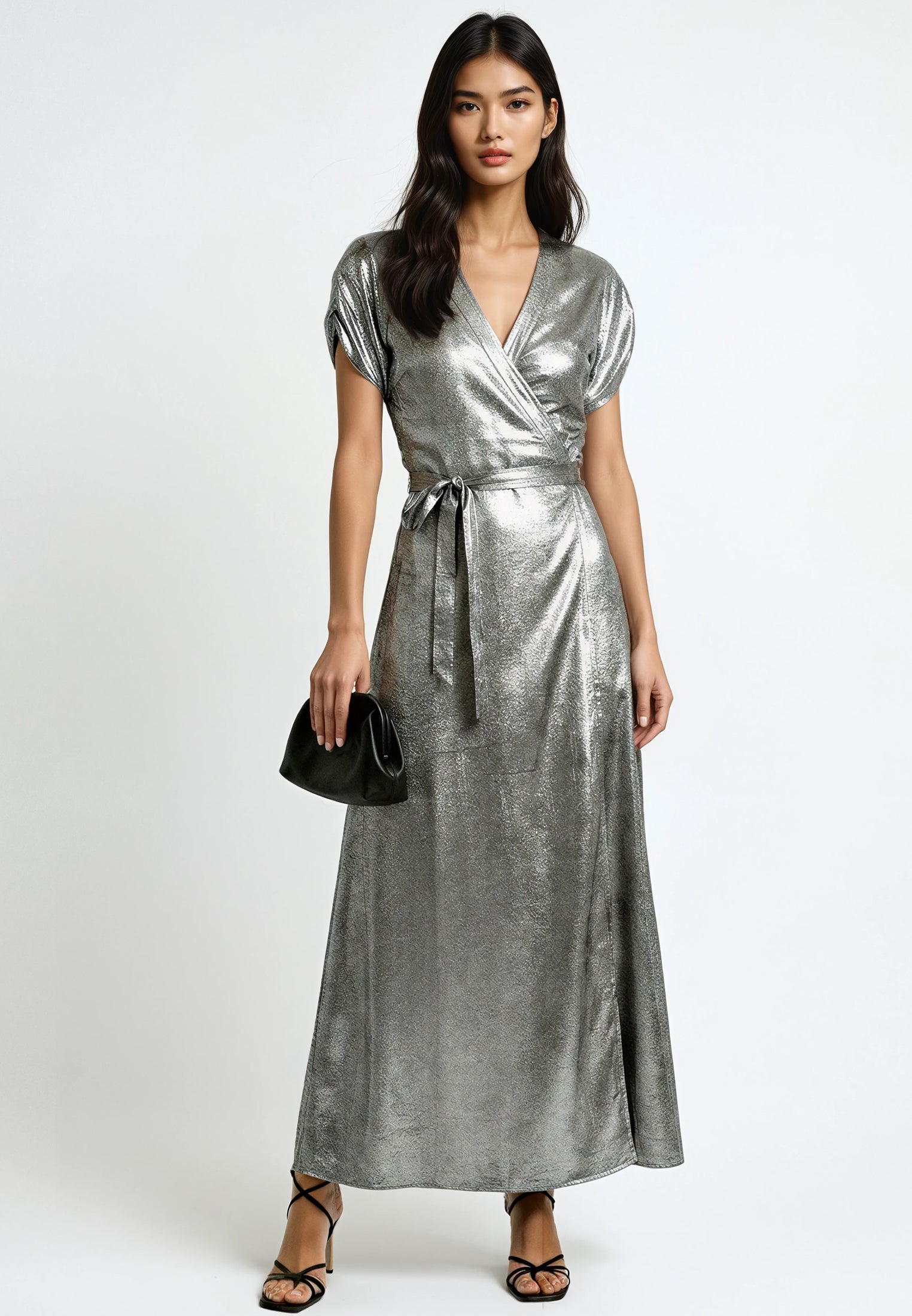 FOLD WRAP DRESS SILVER FOIL