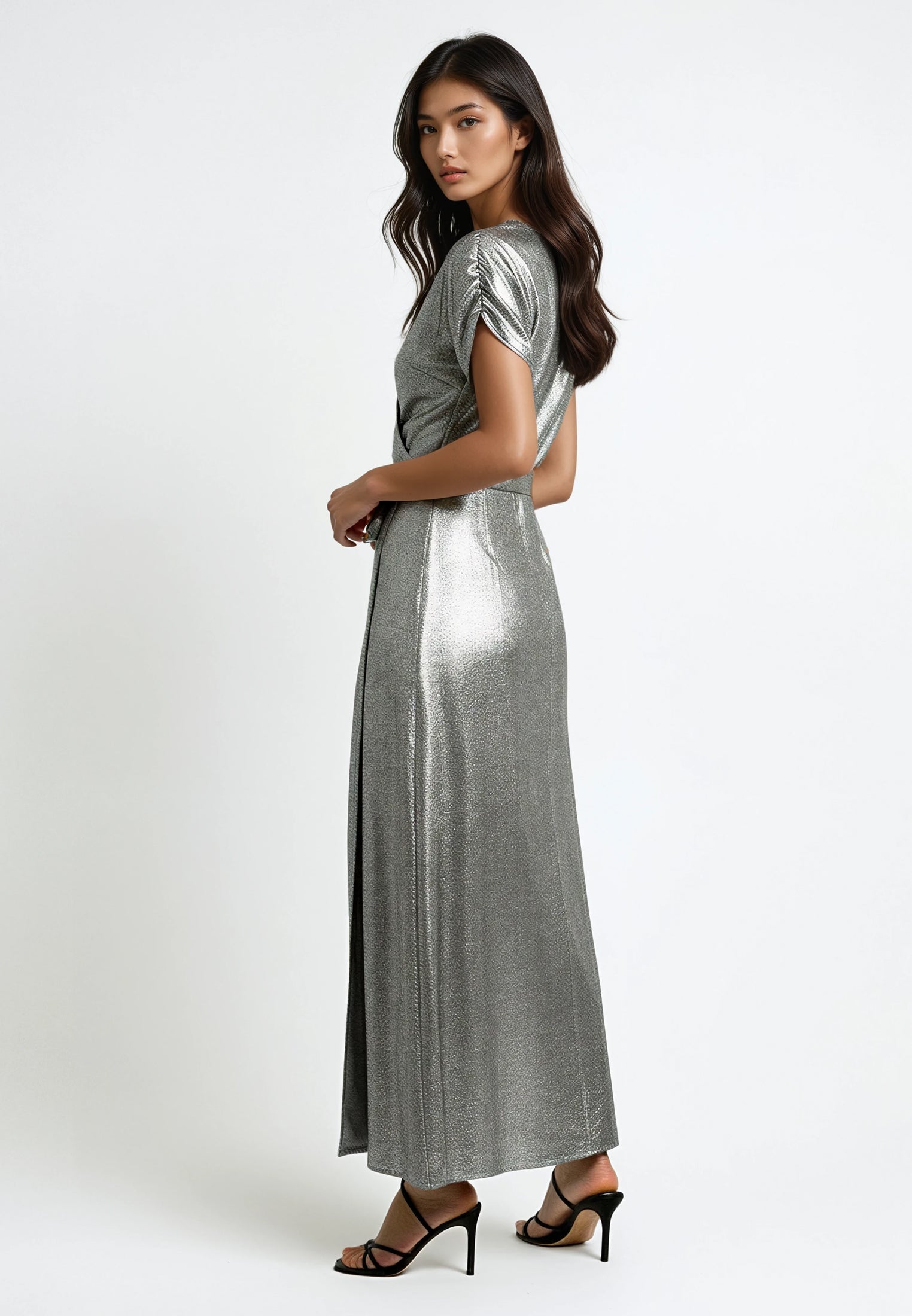 FOLD WRAP DRESS SILVER FOIL