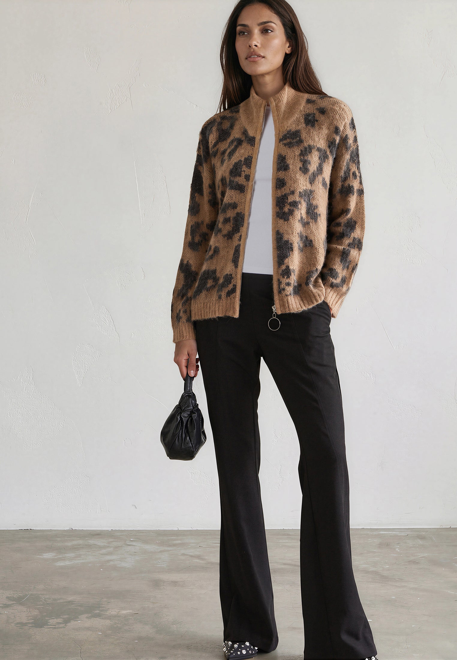 MAXIMUM ZIP CARDIGAN LEOPARD PRINT