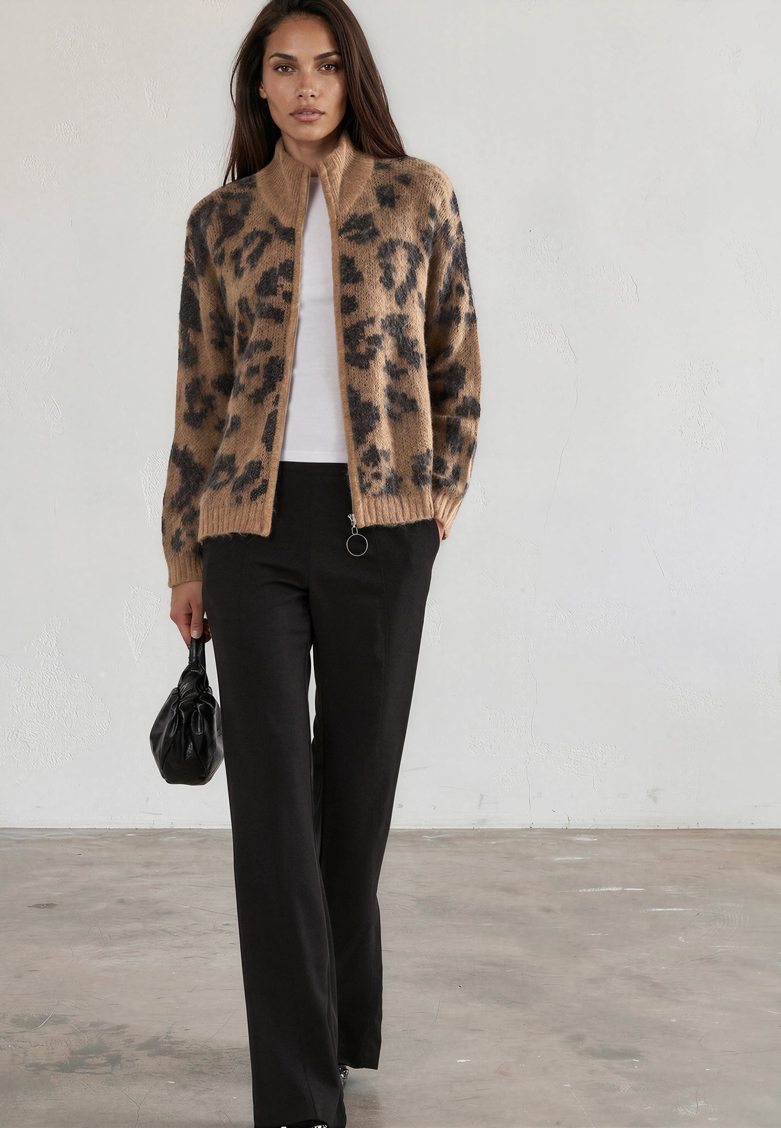 MAXIMUM ZIP CARDIGAN LEOPARD PRINT