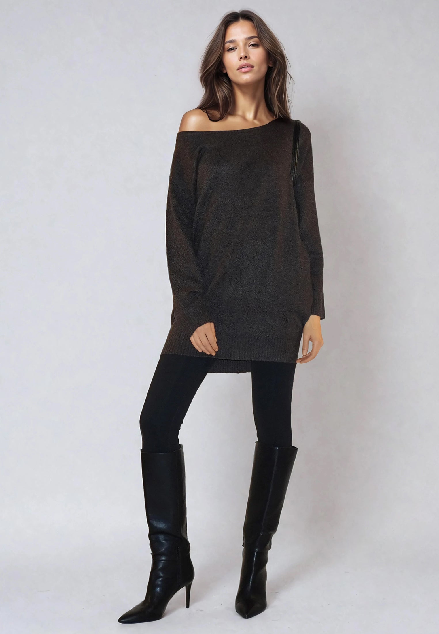 NEBULA DRESS DARK BROWN