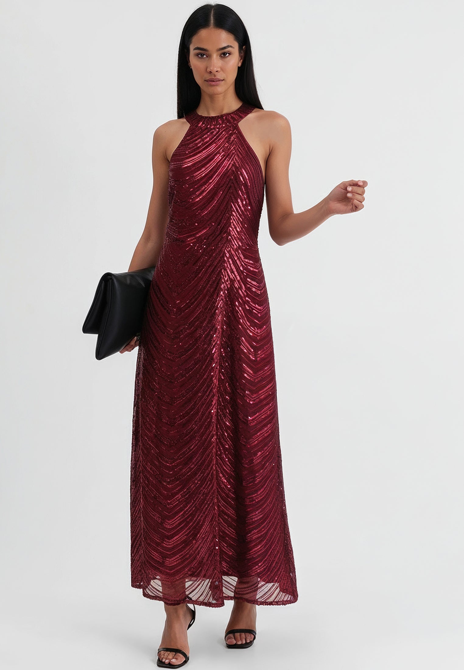 RELIGION Touch Burgundy Sequins Maxi Dress RELIGION Touch Burgundy Sequins Maxi Dress