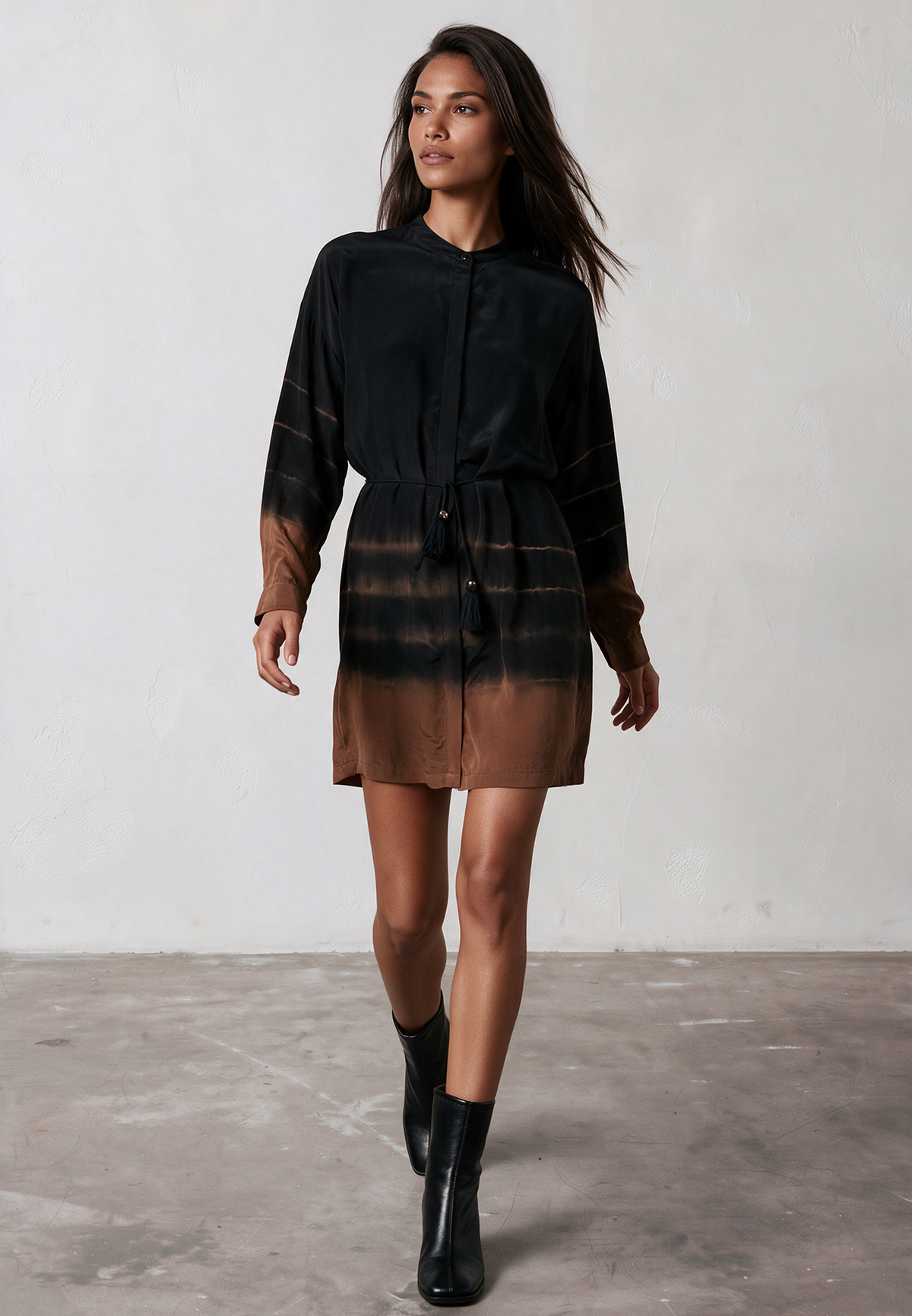 CLUSTER TUNIC TIE DYE BLACK & COCOA