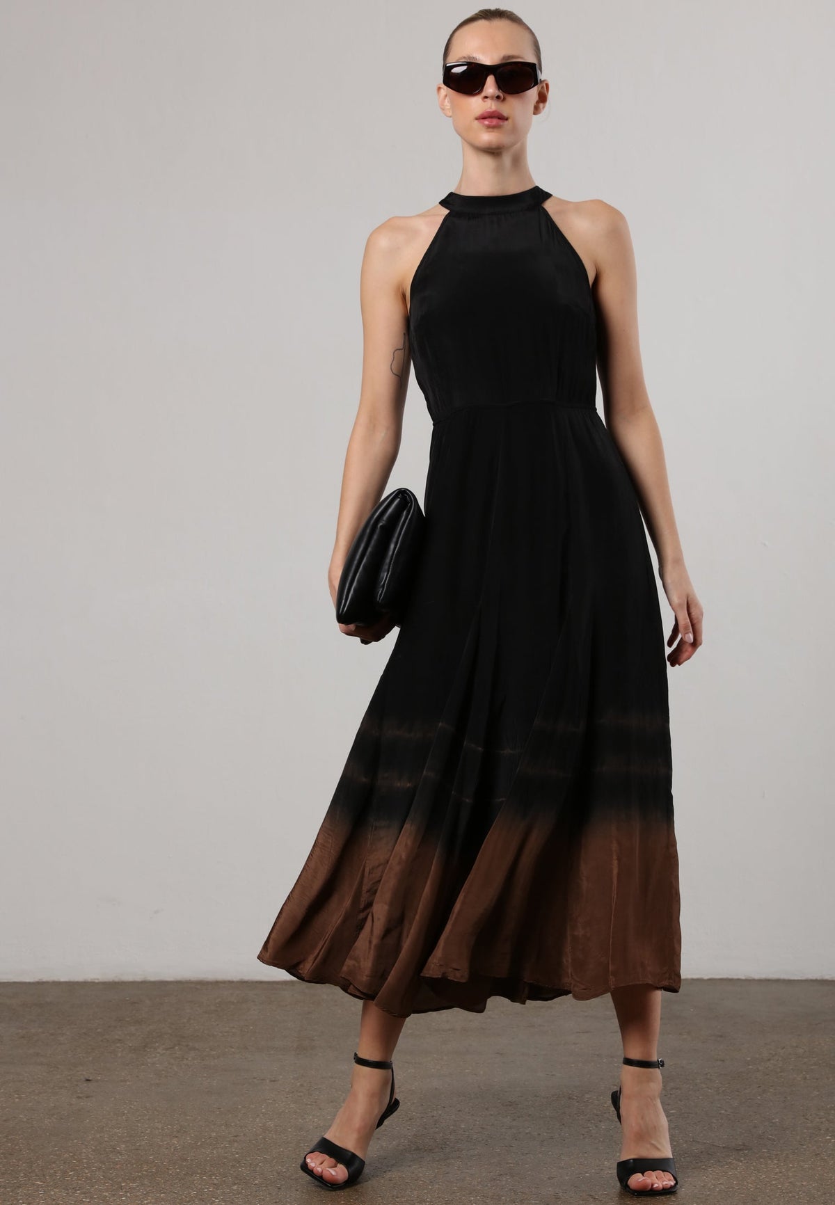 ORION MAXI HALTERNECK DRESS TIE DYE BLACK & BROWN