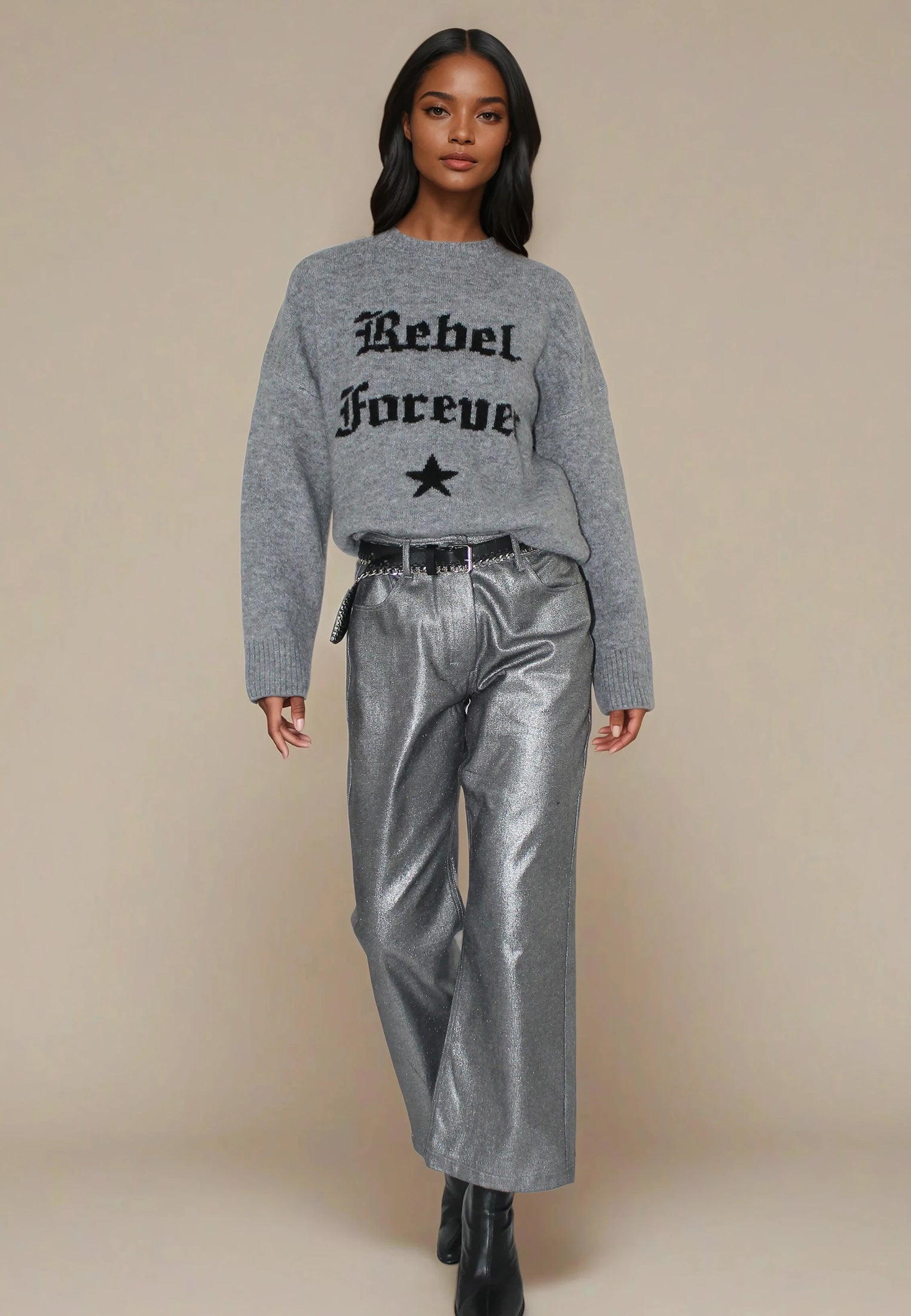 REBEL FOREVER JUMPER GREY MARL & BLACK
