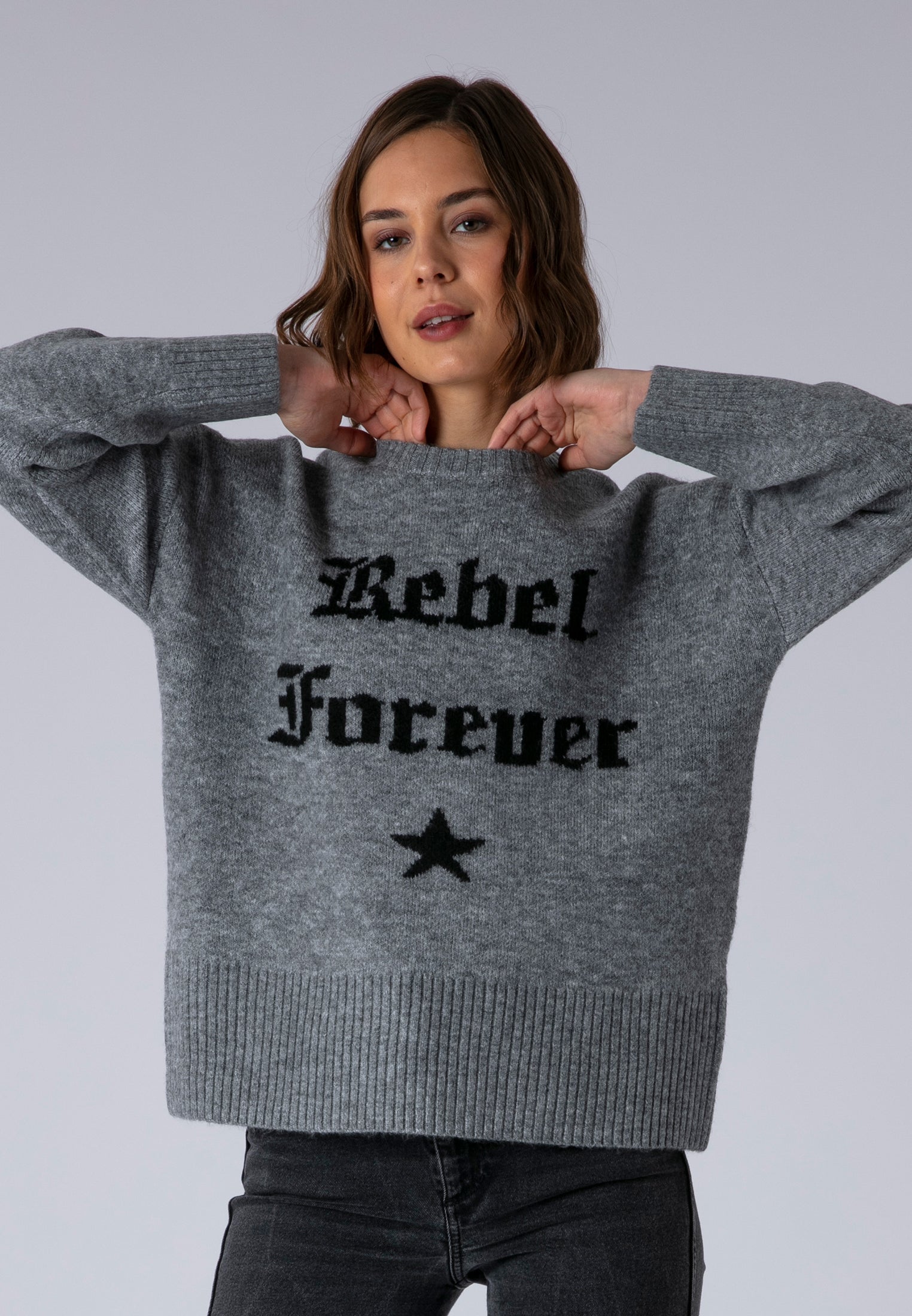 REBEL FOREVER JUMPER GREY MARL & BLACK