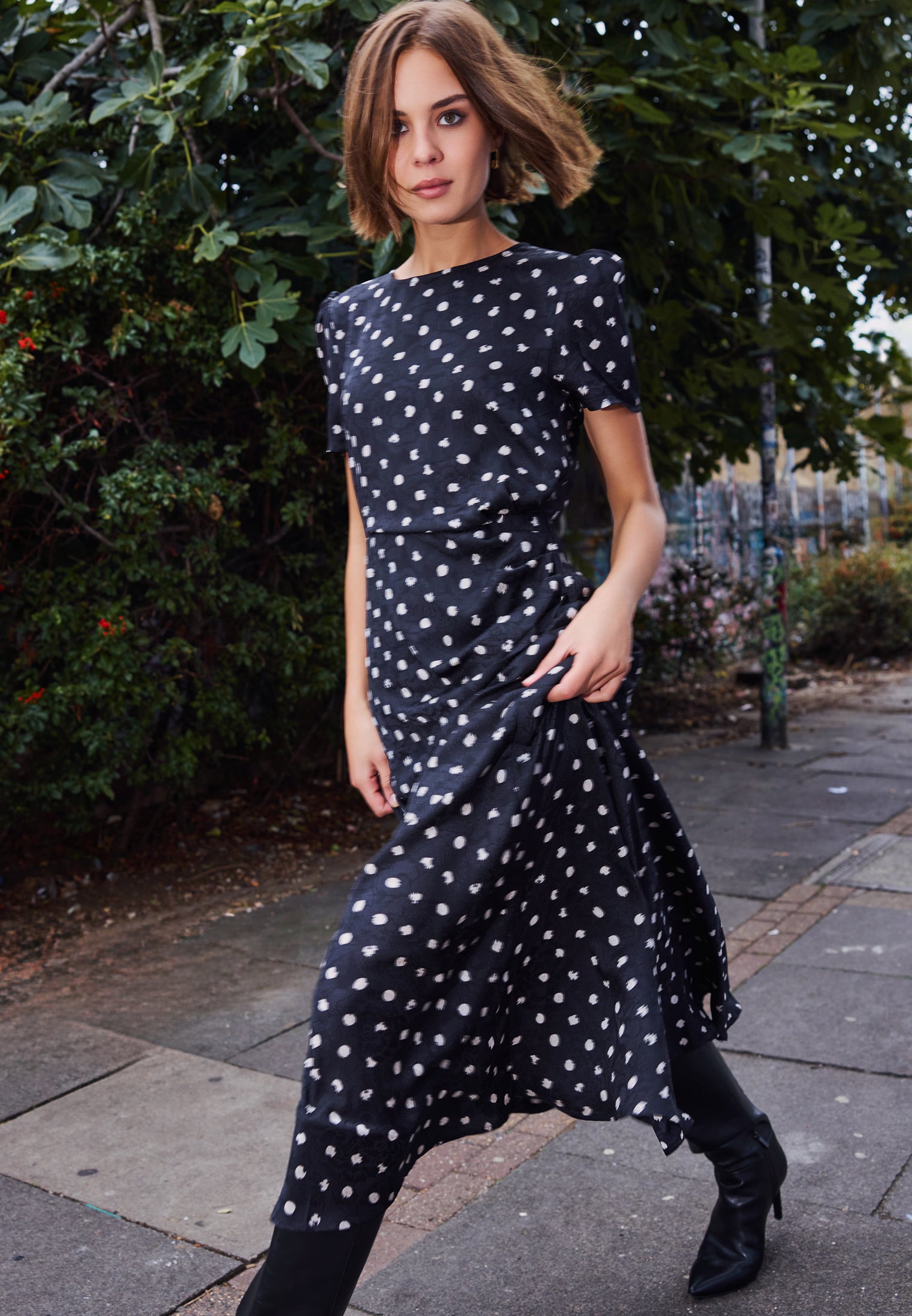 RELIGION Holly Black Dot Maxi Dress
