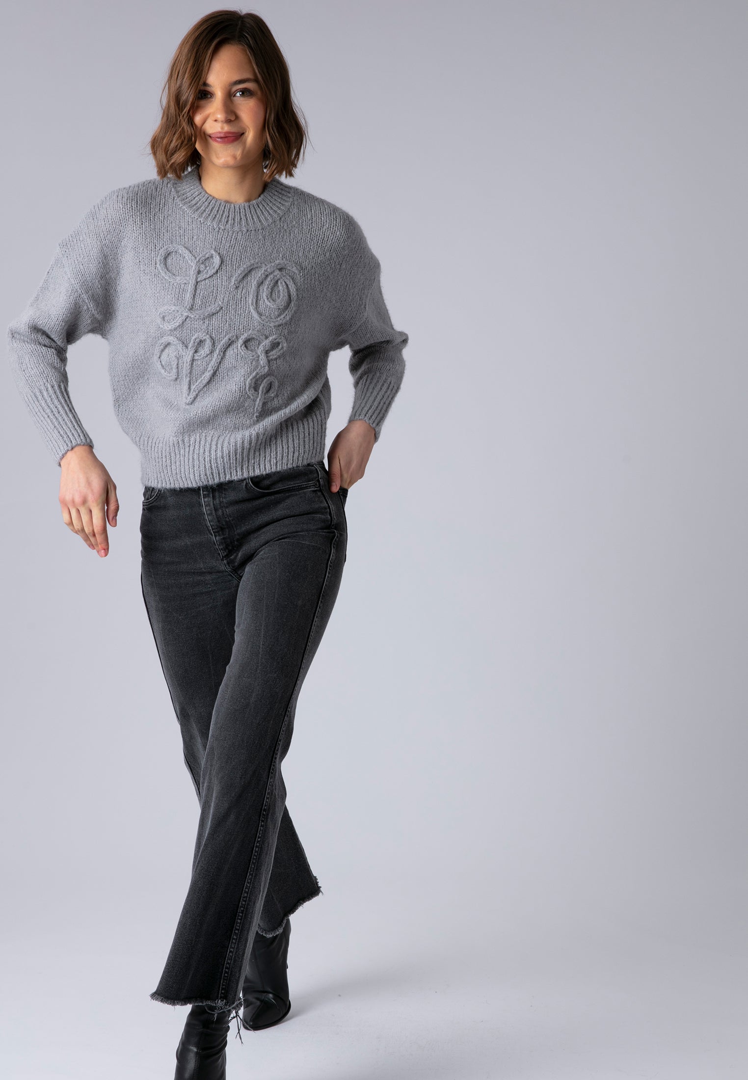 LOVE JUMPER GREY MARL