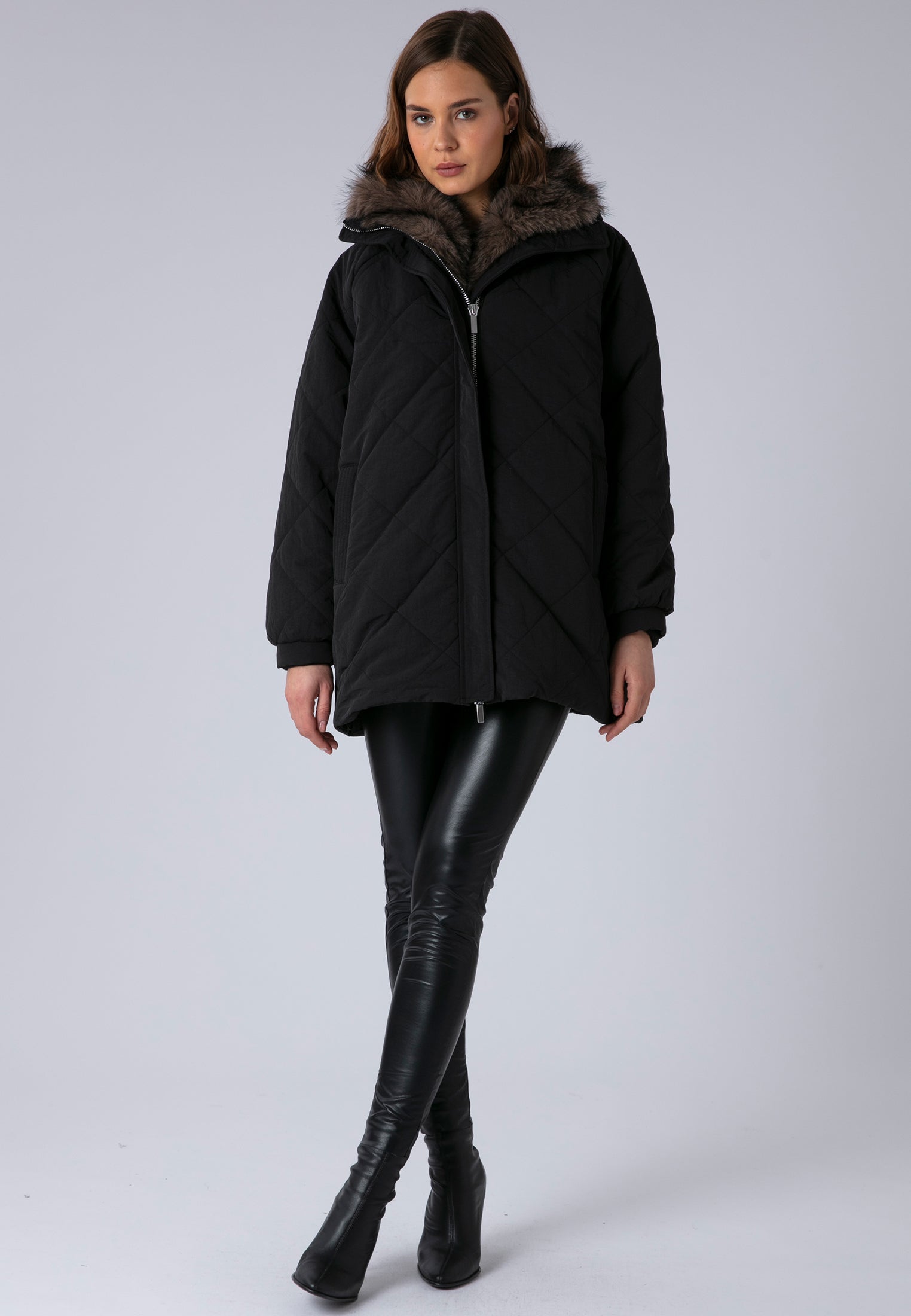 LORNA COAT BLACK & BROWN