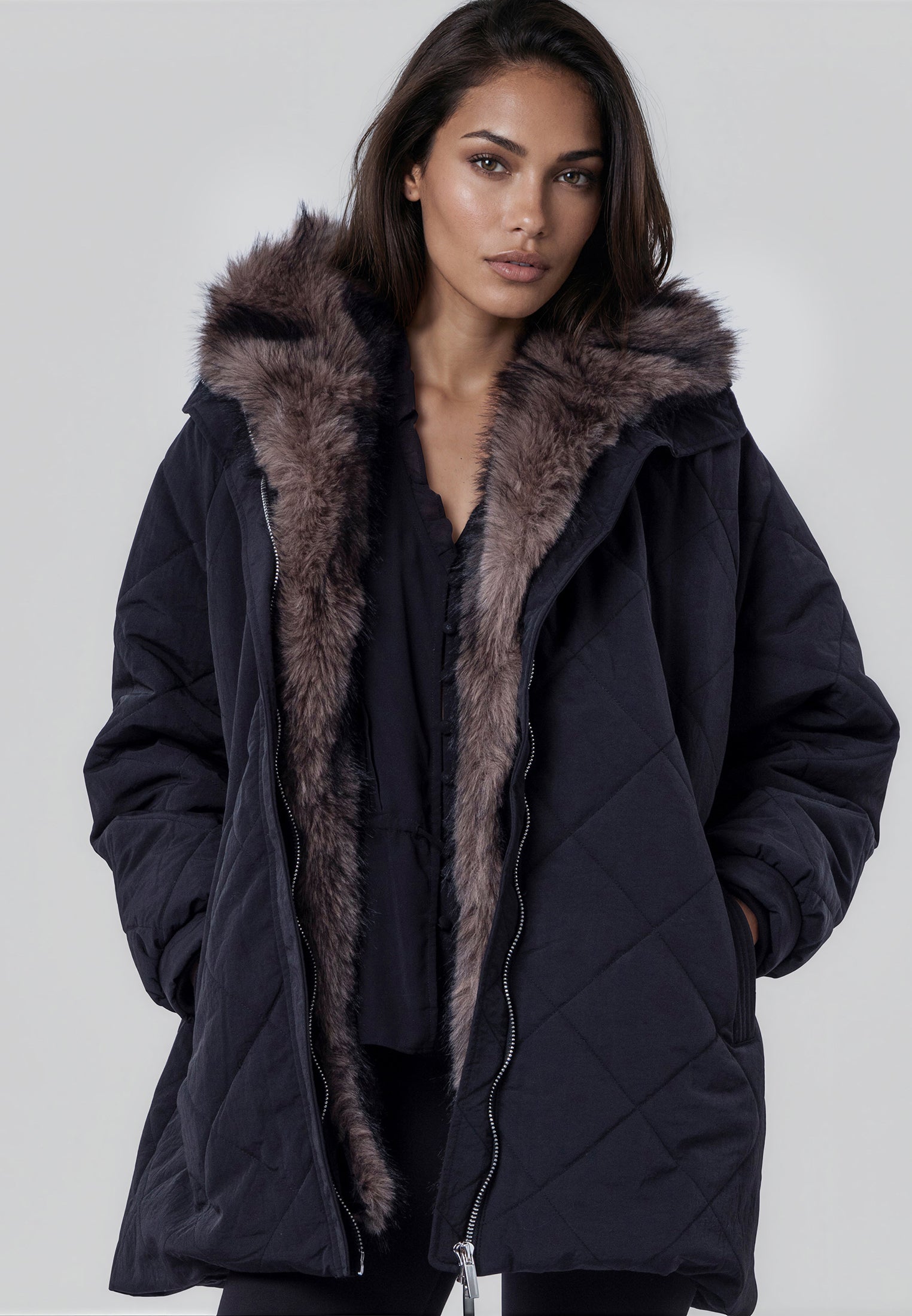 LORNA COAT BLACK & BROWN