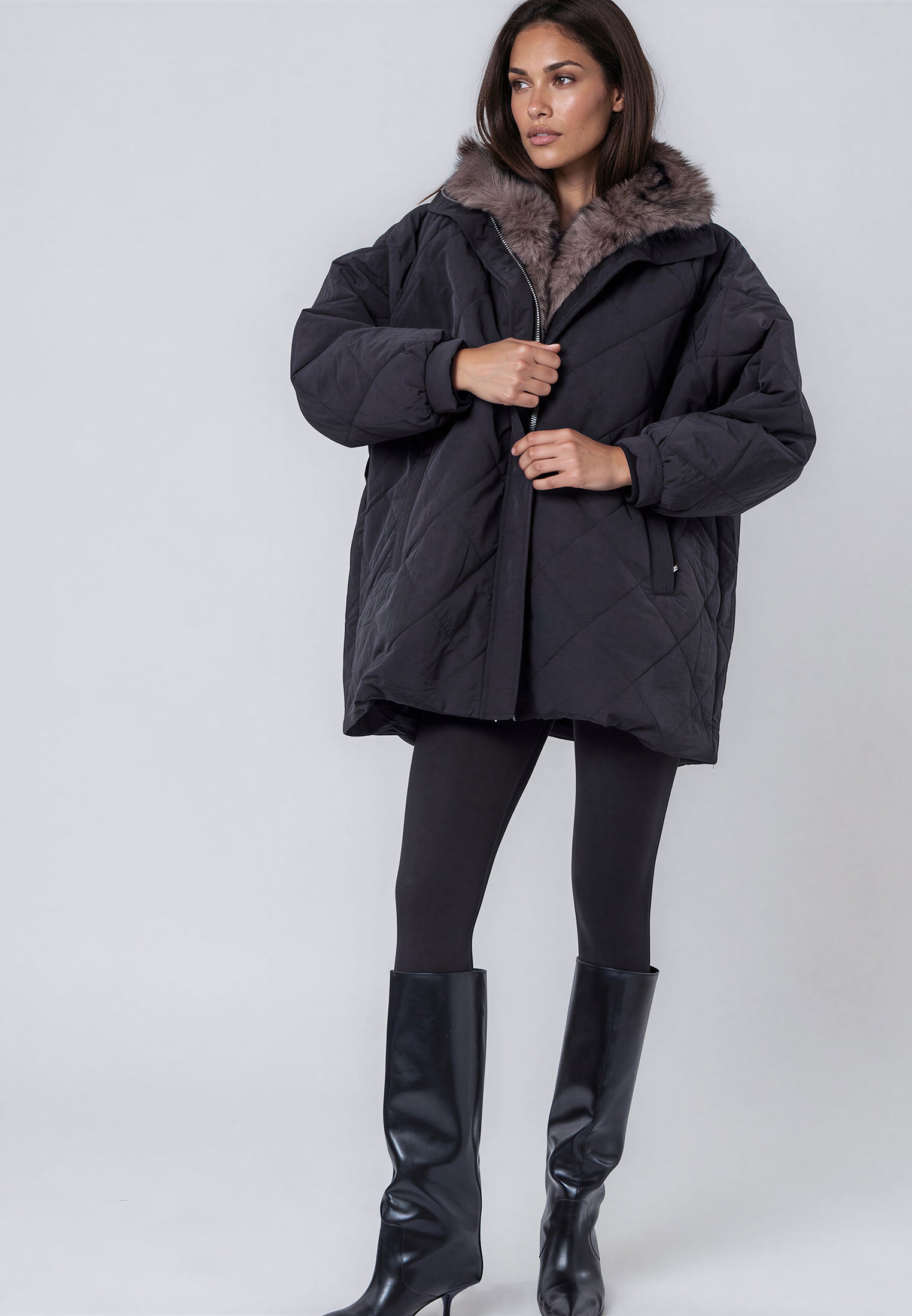 LORNA COAT BLACK & BROWN