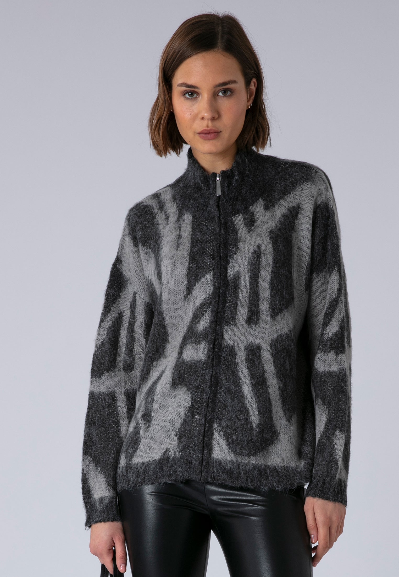MAYA ZIP CARDIGAN CHARCOAL & TAUPE