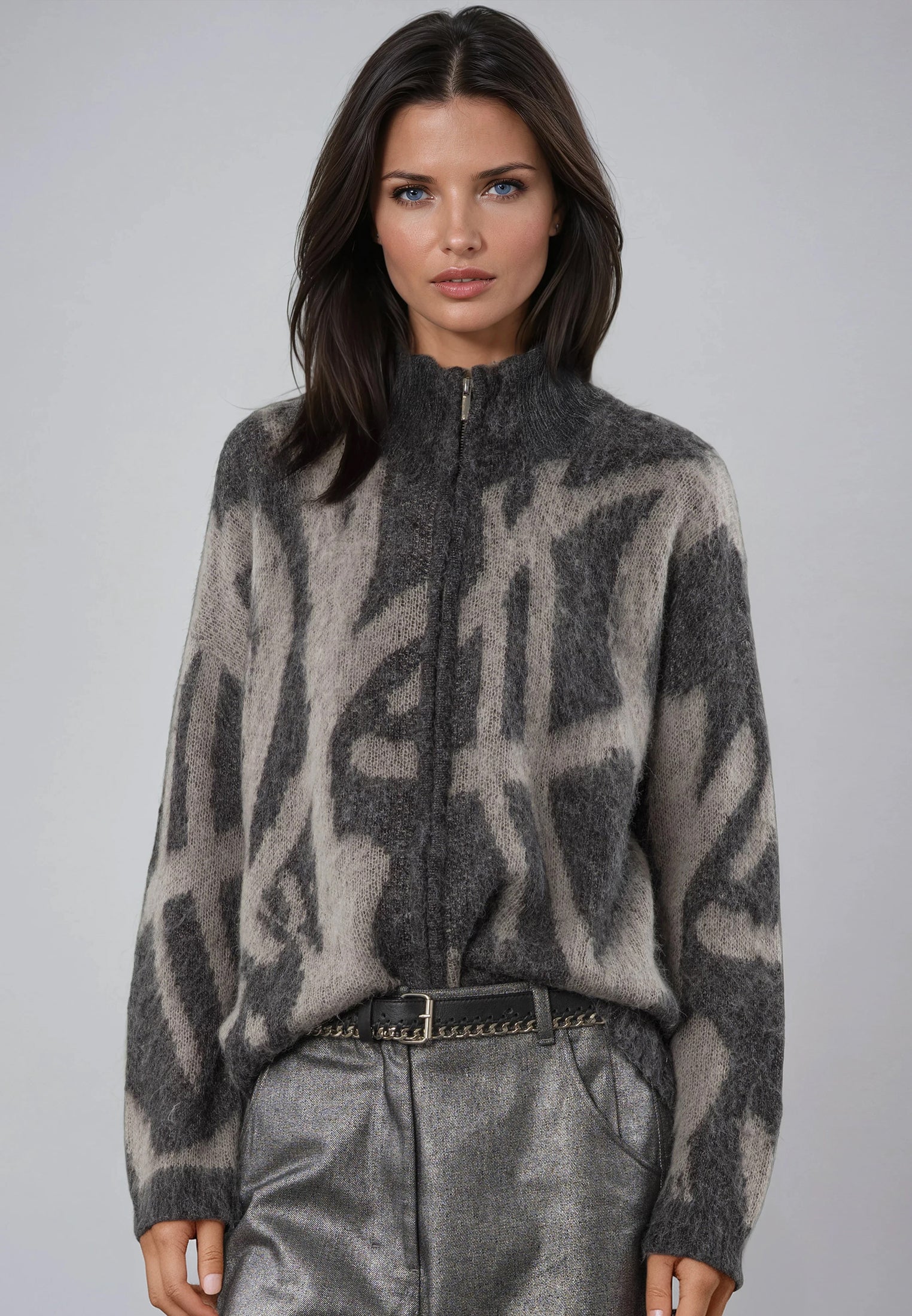 MAYA CARDIGAN CHARCOAL & TAUPE