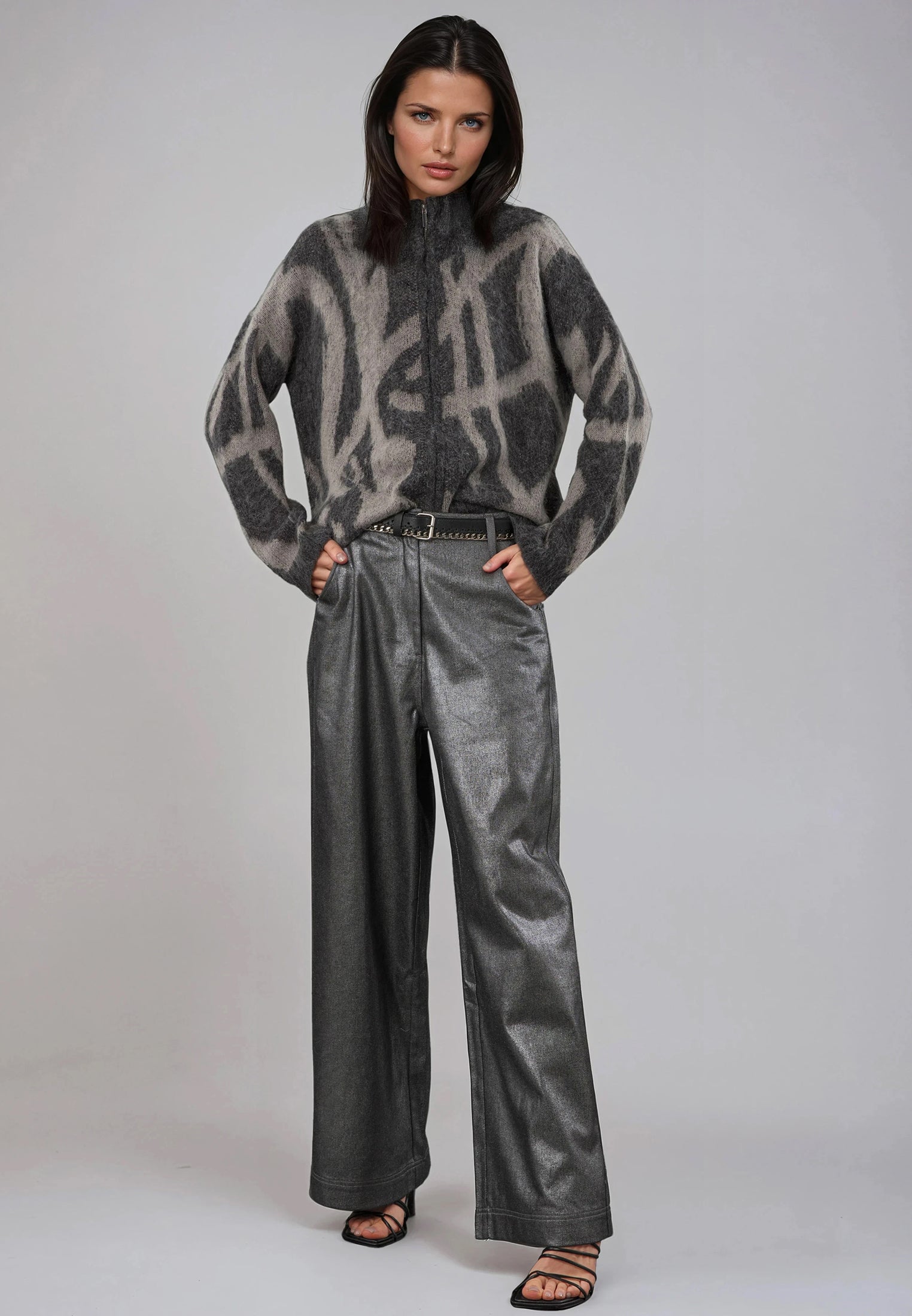MAYA CARDIGAN CHARCOAL & TAUPE