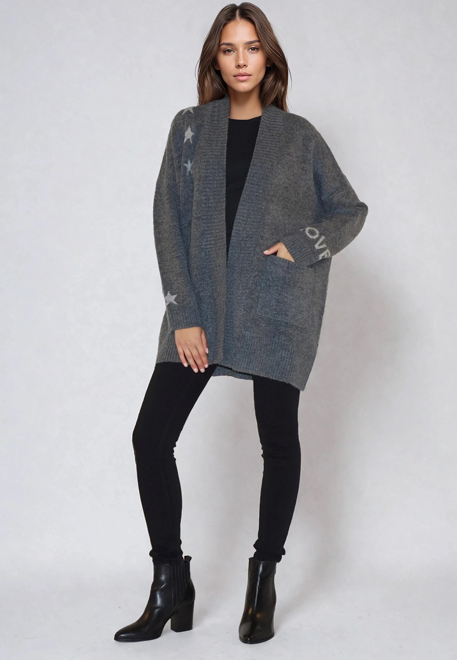 WILD HEART CARDIGAN CHARCOAL