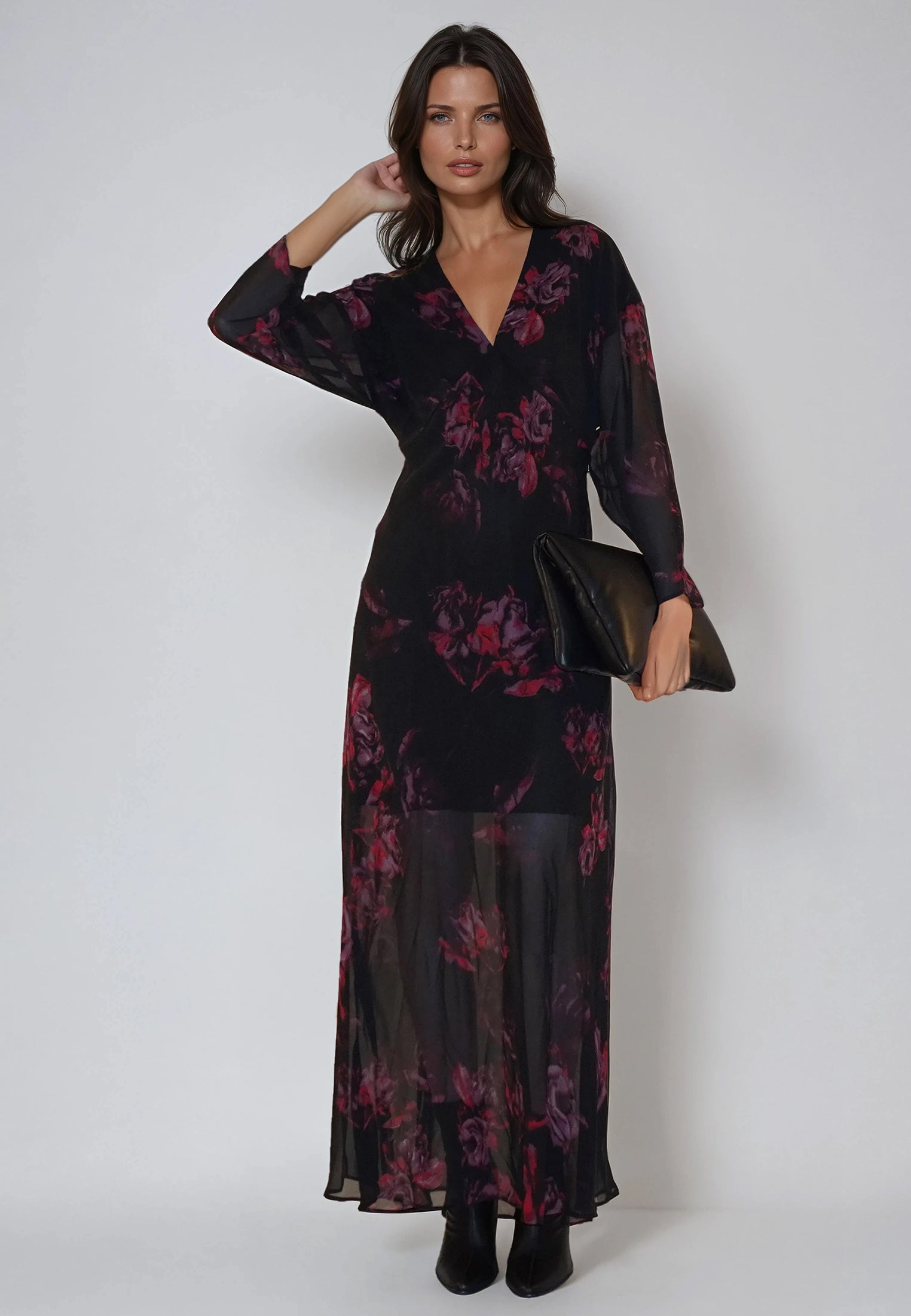 RELIGION Lily Fade Red Floral Long Sleeved Maxi Dress RELIGION Lily Fade Red Floral Long Sleeved Maxi Dress