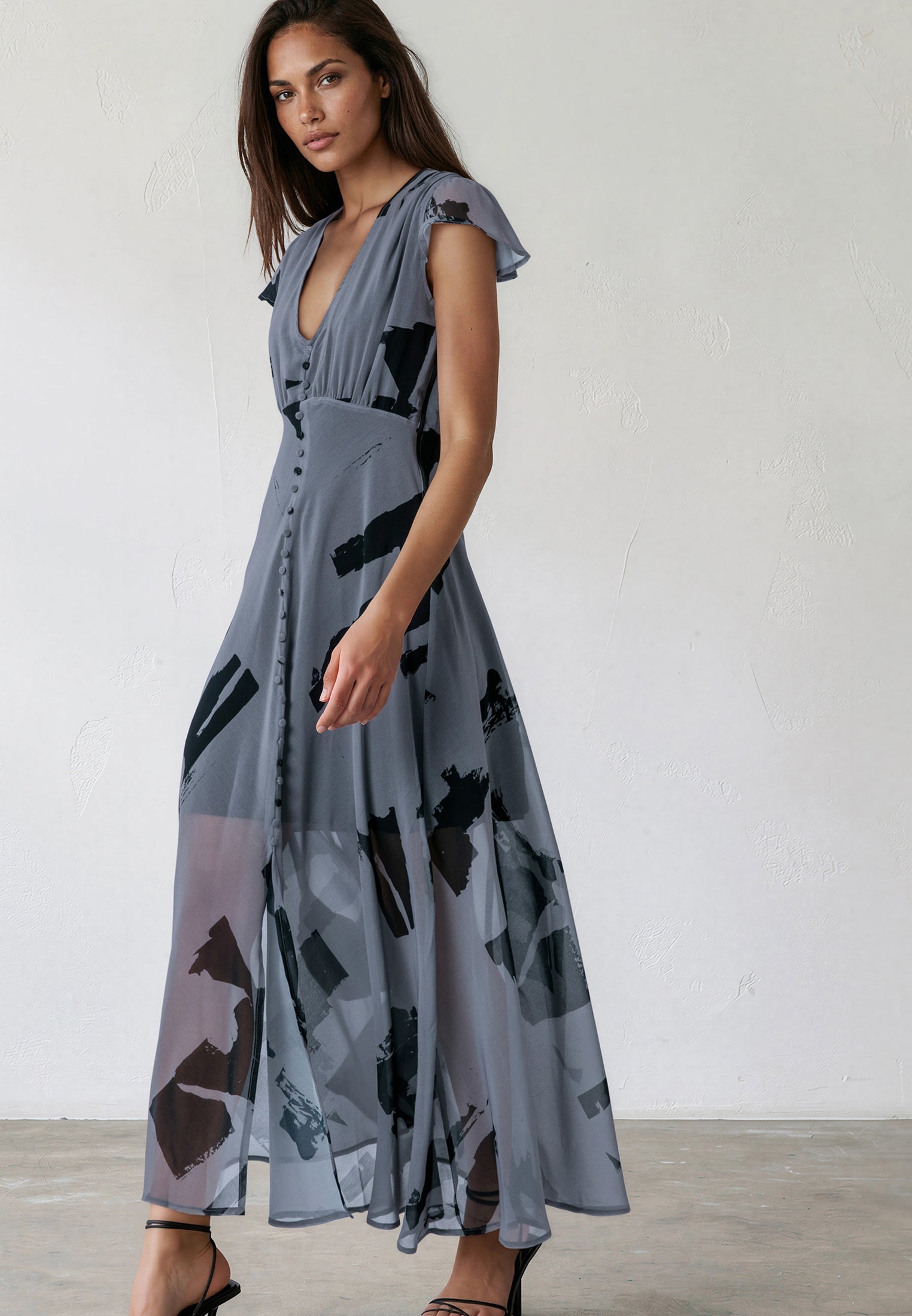 INDIUM MAXI DRESS FACADE FLINT & BLACK