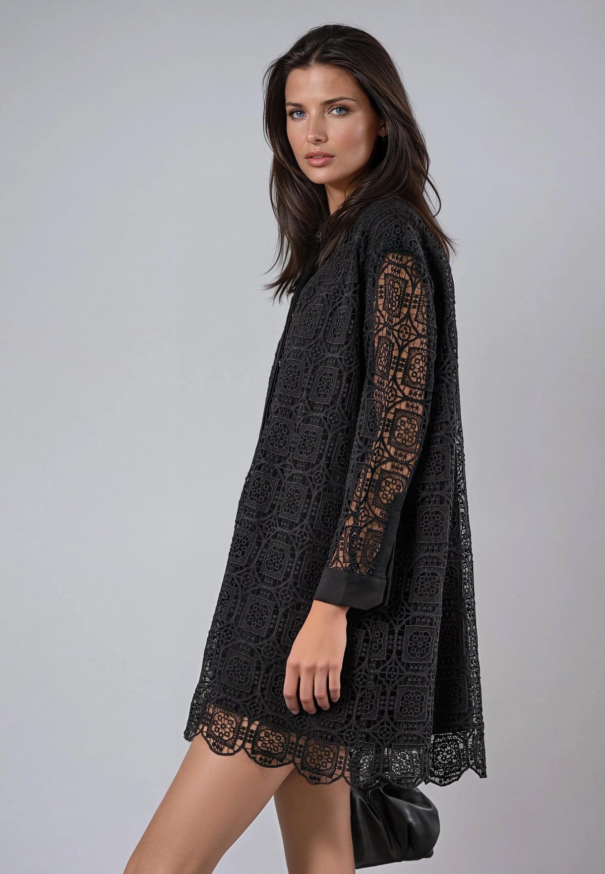 MIKI TUNIC MINI DRESS BLACK LACE