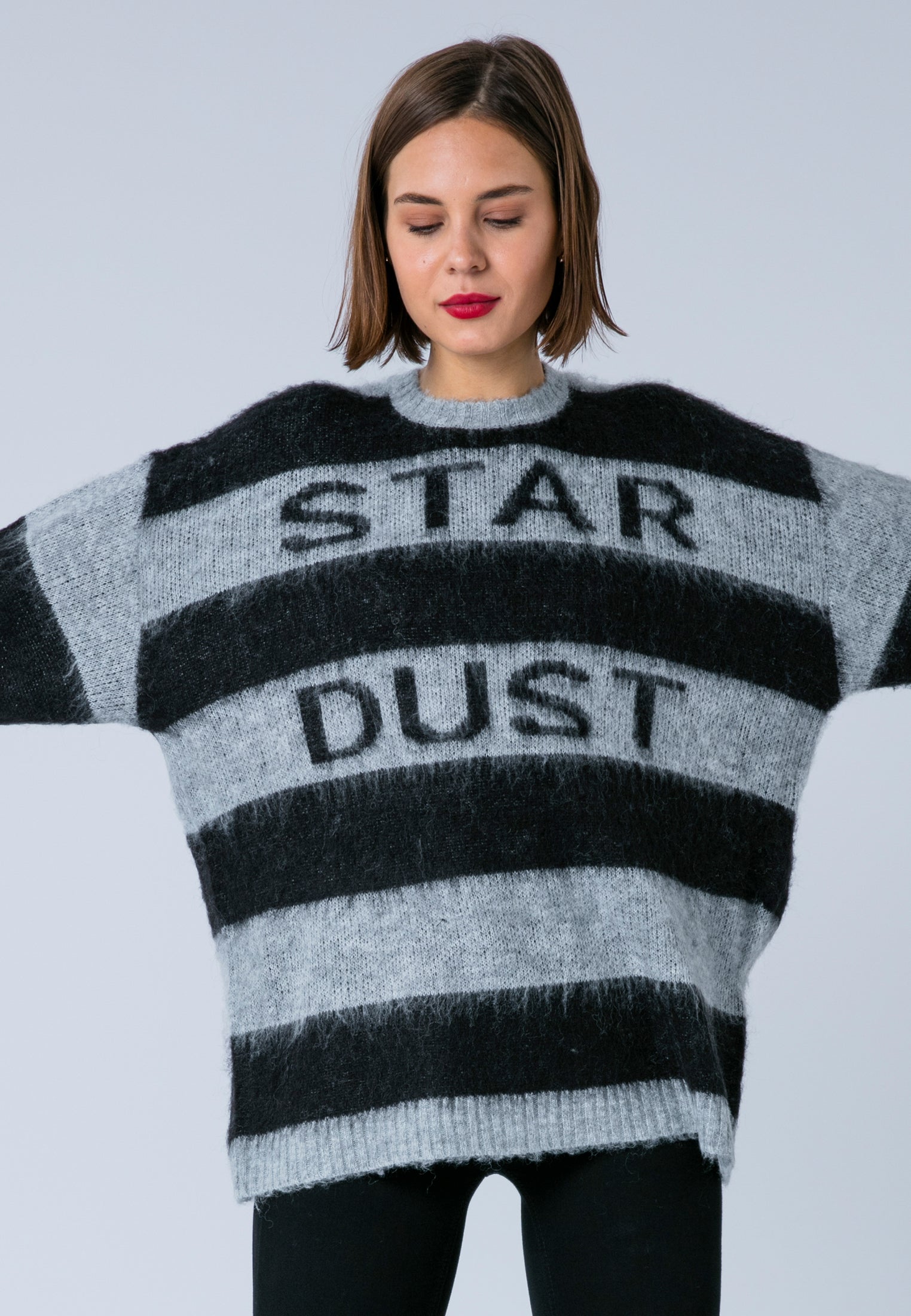RELIGION Nancy Black And White Striped Knit Jumper