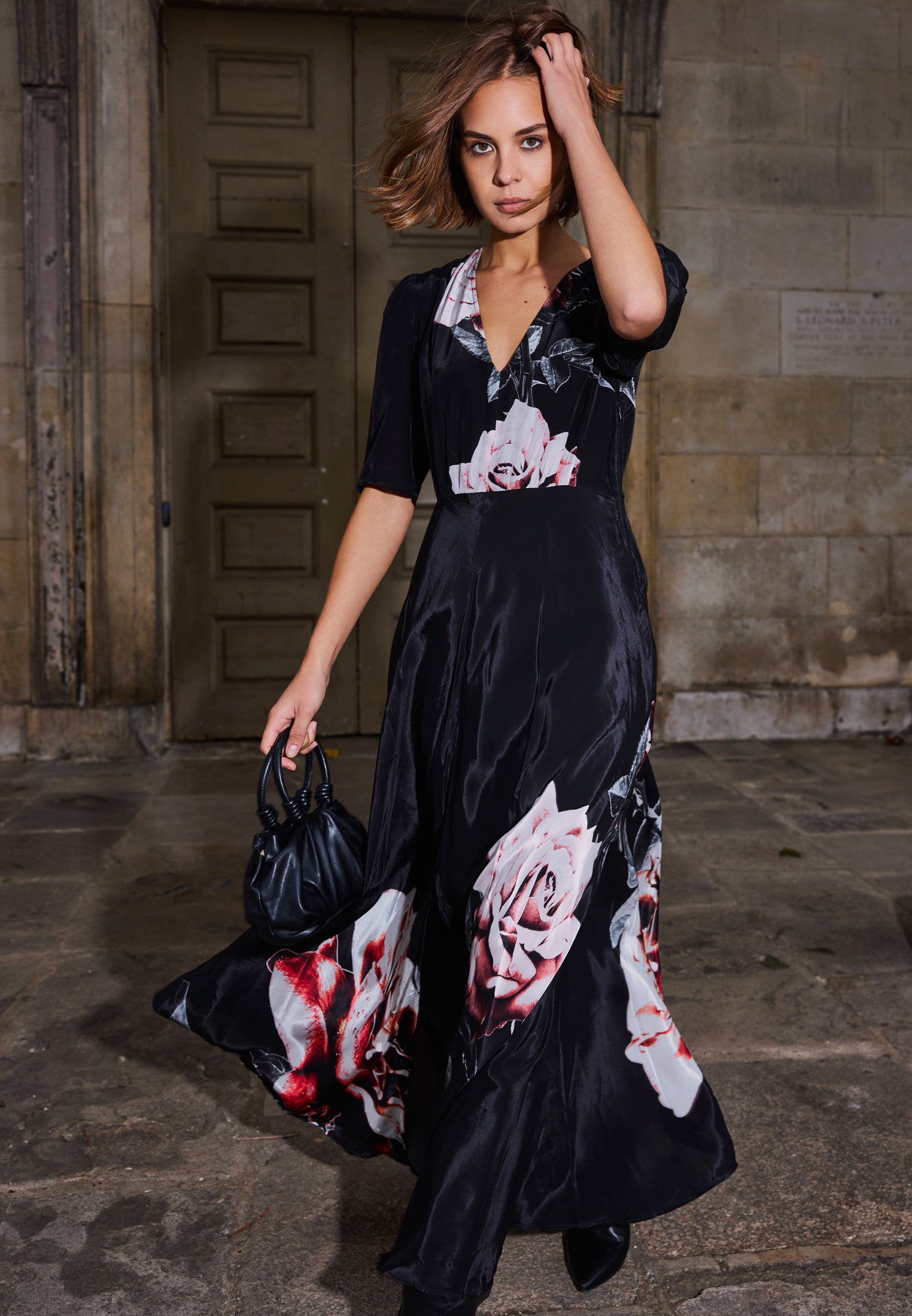 RELIGION Diana Black Floral Printed Maxi Dress