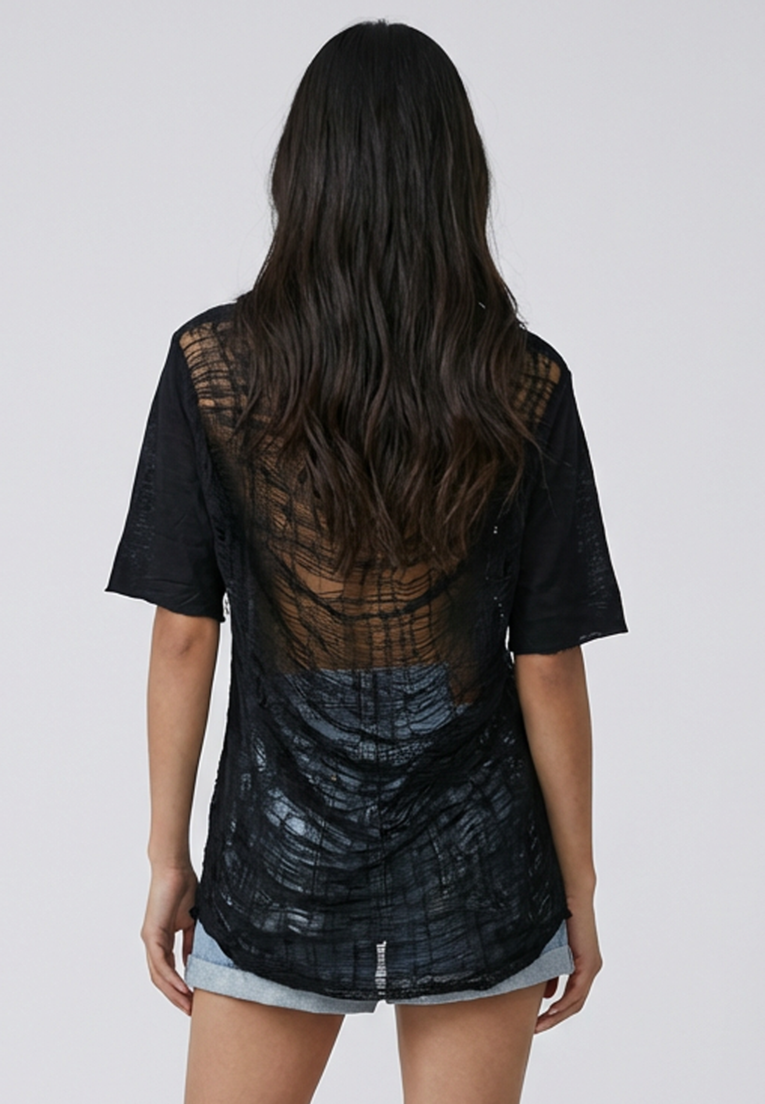 RELIGION SHREDDED BACKLESS TEE BLACK