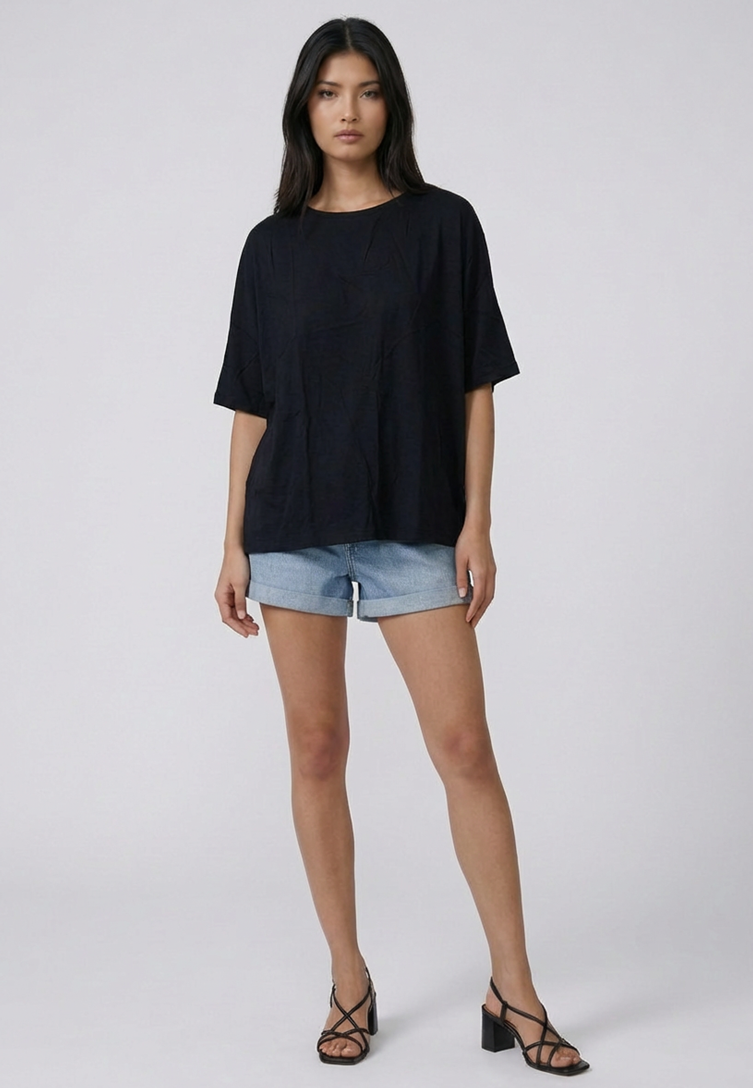 RELIGION SHREDDED BACKLESS TEE BLACK