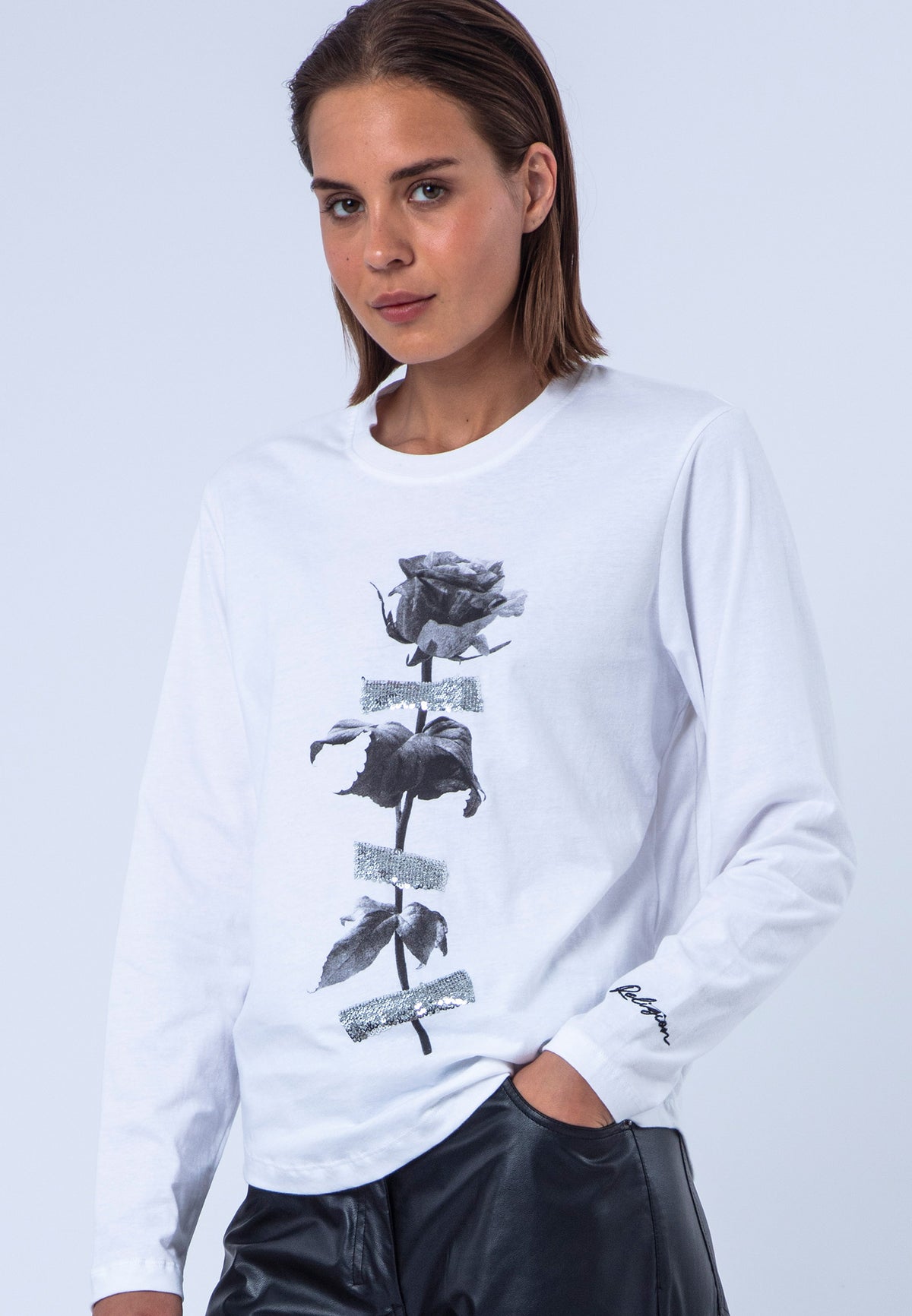 BIRD SKULL T-SHIRT ROSES WHITE