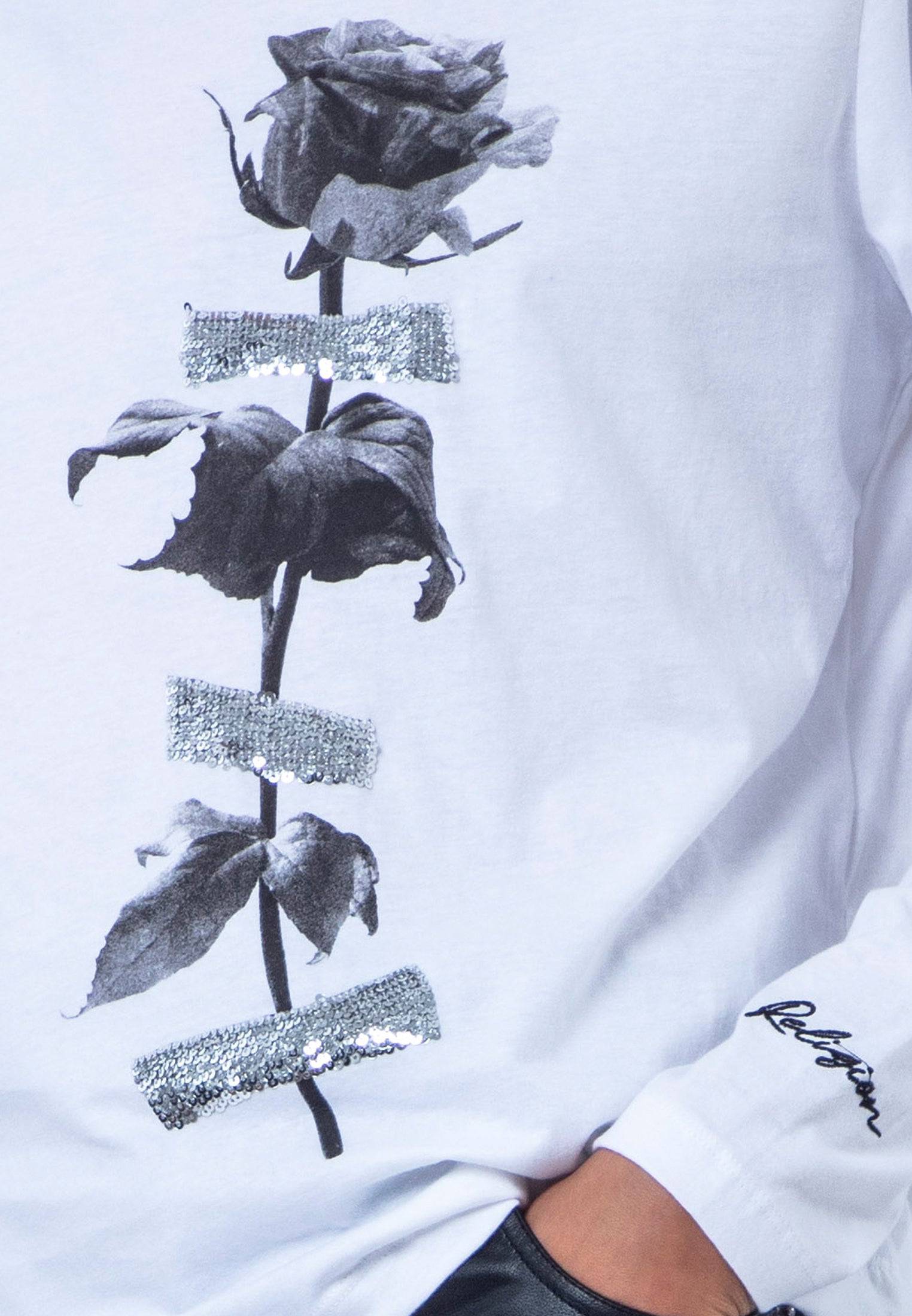 BIRD SKULL T-SHIRT ROSES WHITE