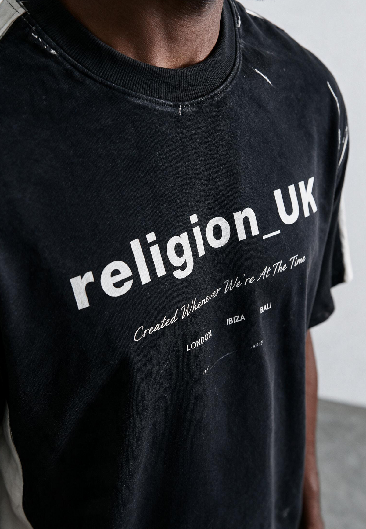 BLOCK PRINT T-SHIRT WASHED BLACK & OFF WHITE