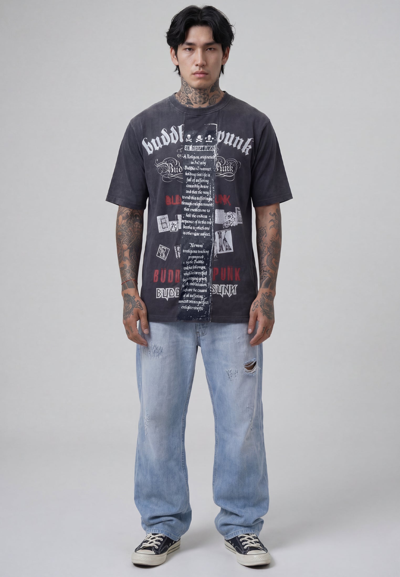 PRINTED PANEL CUT THROUGH T-SHIRT VINTAGE BLACK