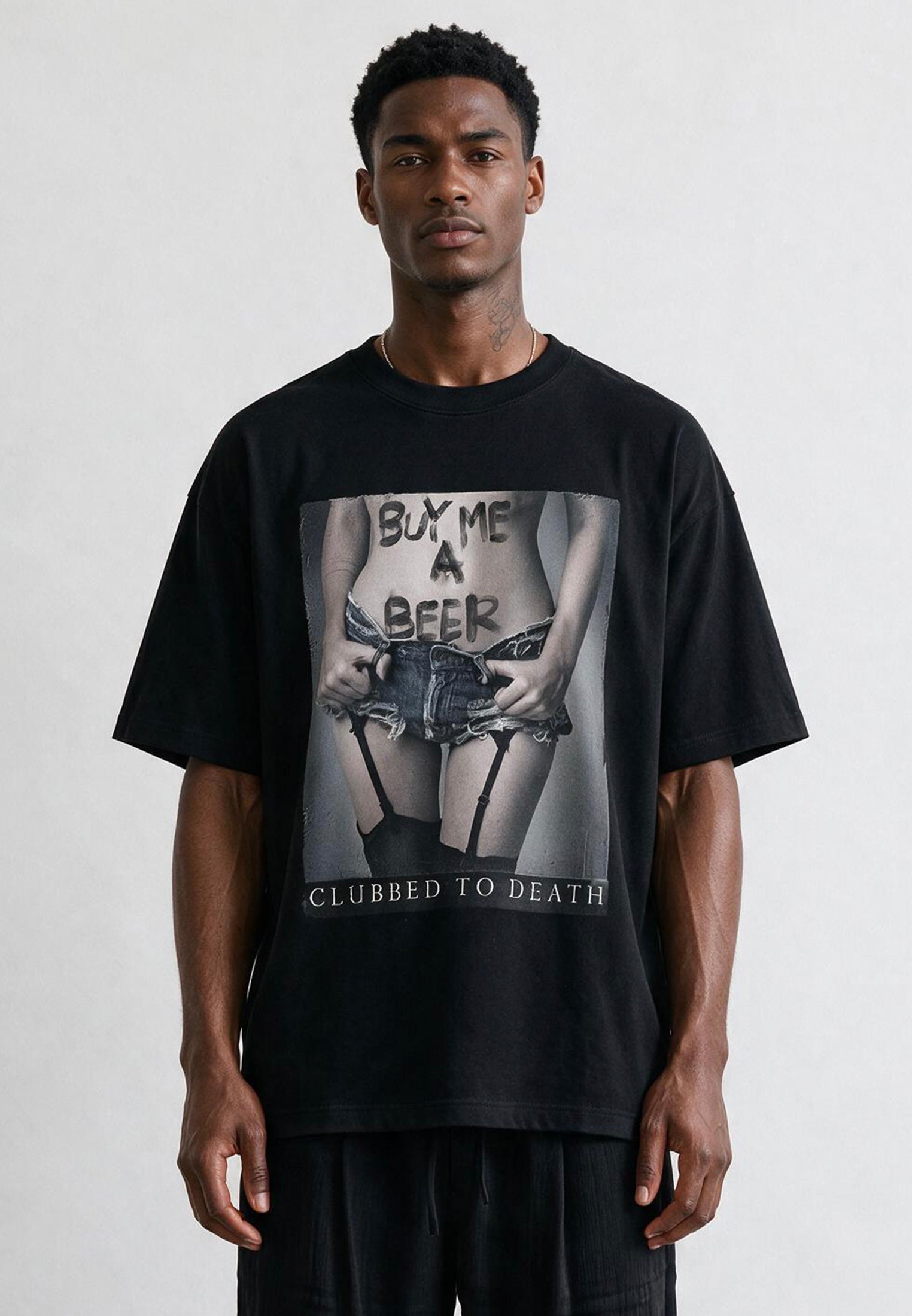 BUY ME BEER OVERSIZED T-SHIRT JET BLACK