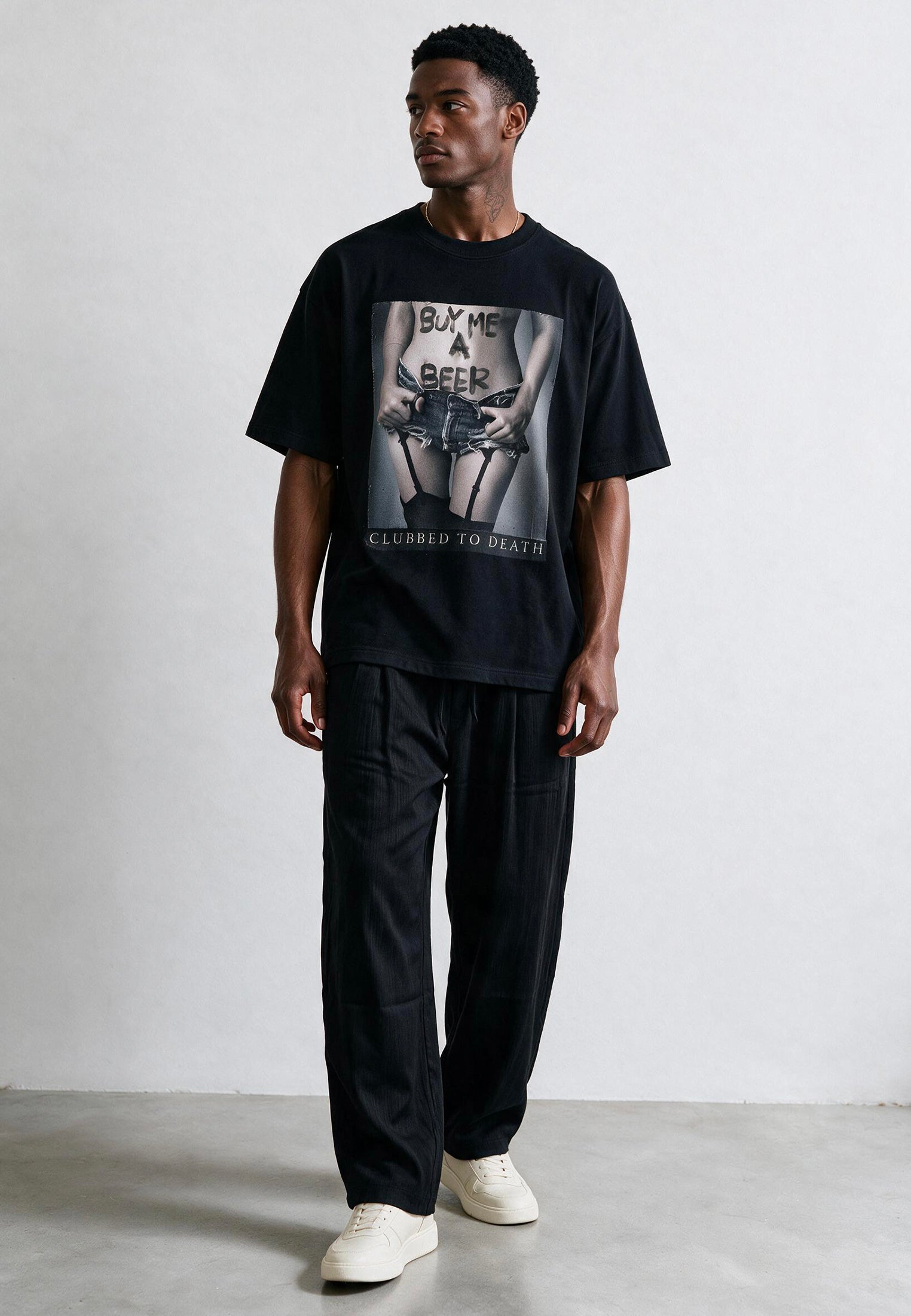 BUY ME BEER OVERSIZED T-SHIRT JET BLACK