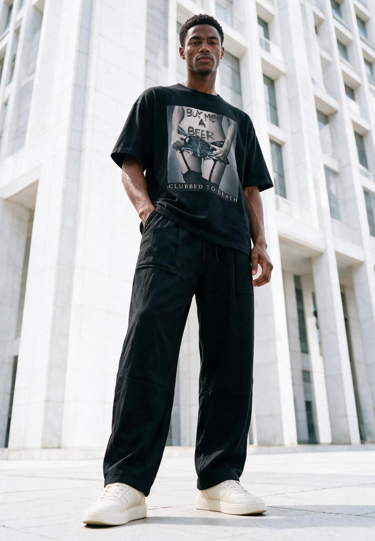 BUY ME BEER OVERSIZED T-SHIRT JET BLACK