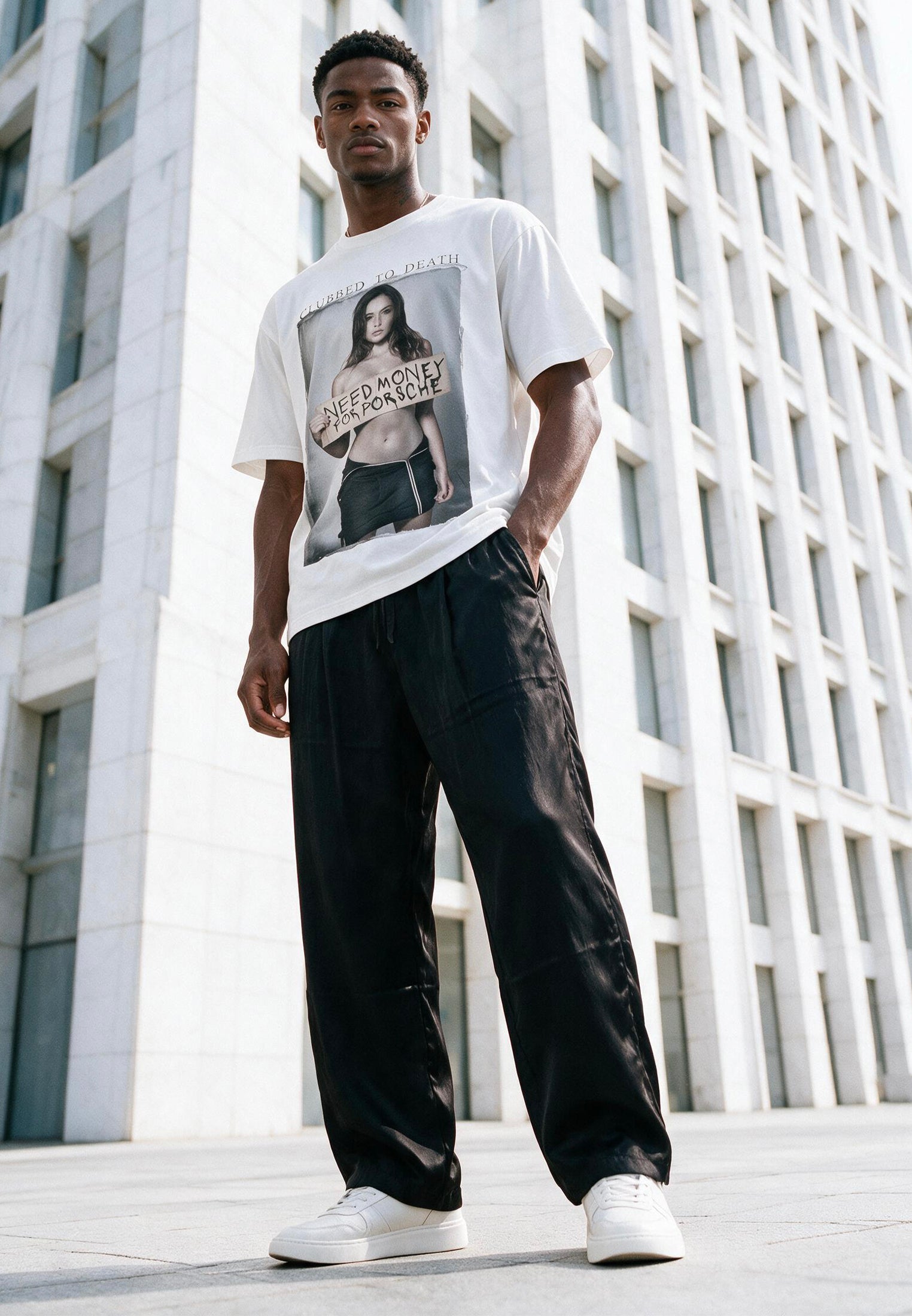 NEED MONEY OVERSIZED T-SHIRT WHITE