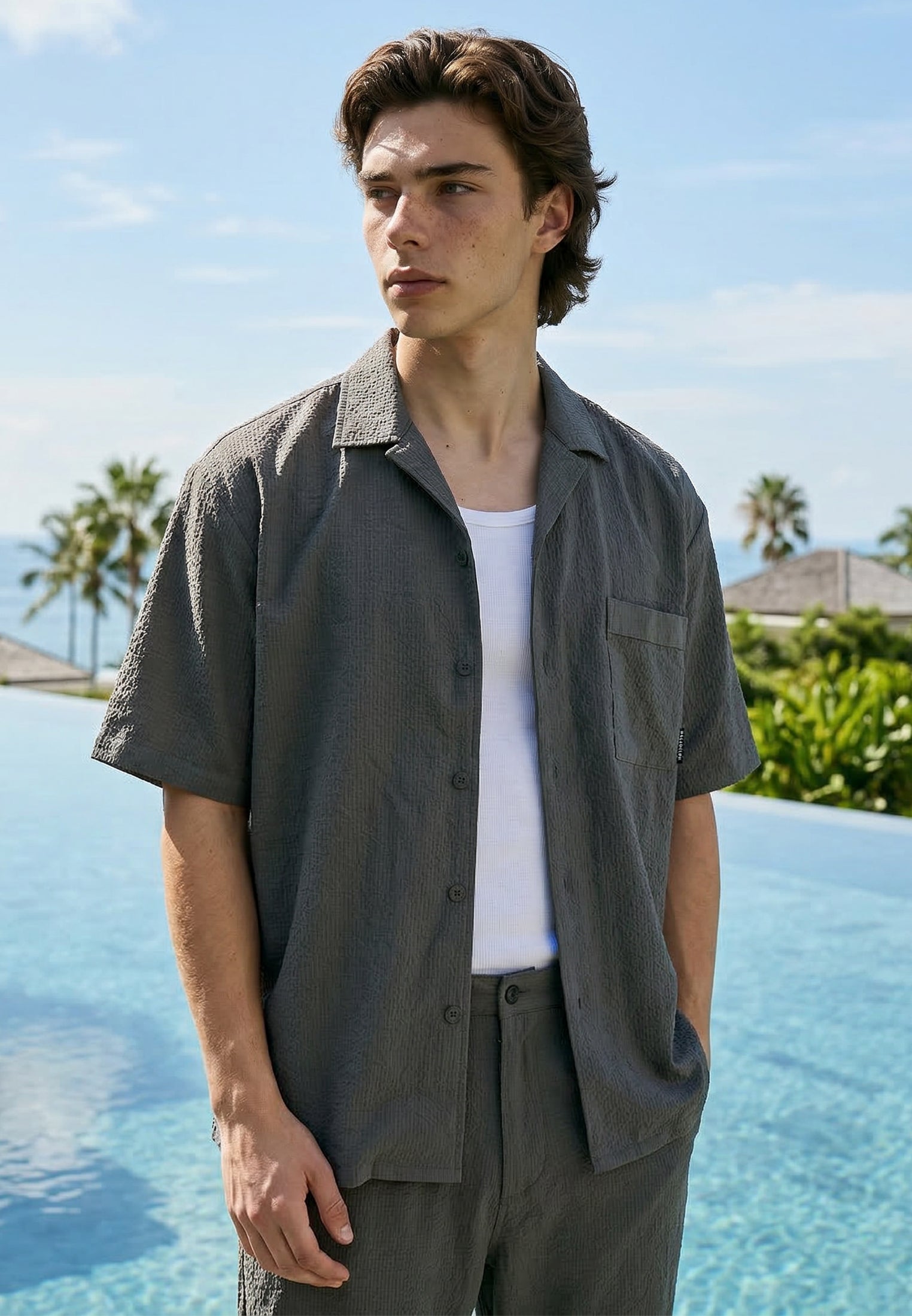 CRINKLE SHORT SLEEVE SHIRT SLATE