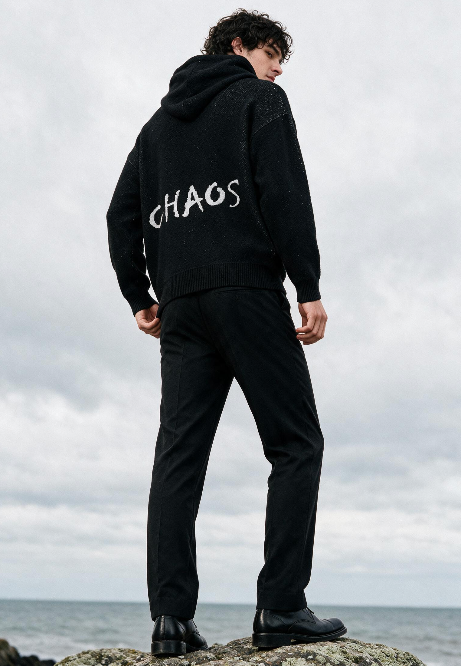 CHAOS KNIT HOODIE BLACK