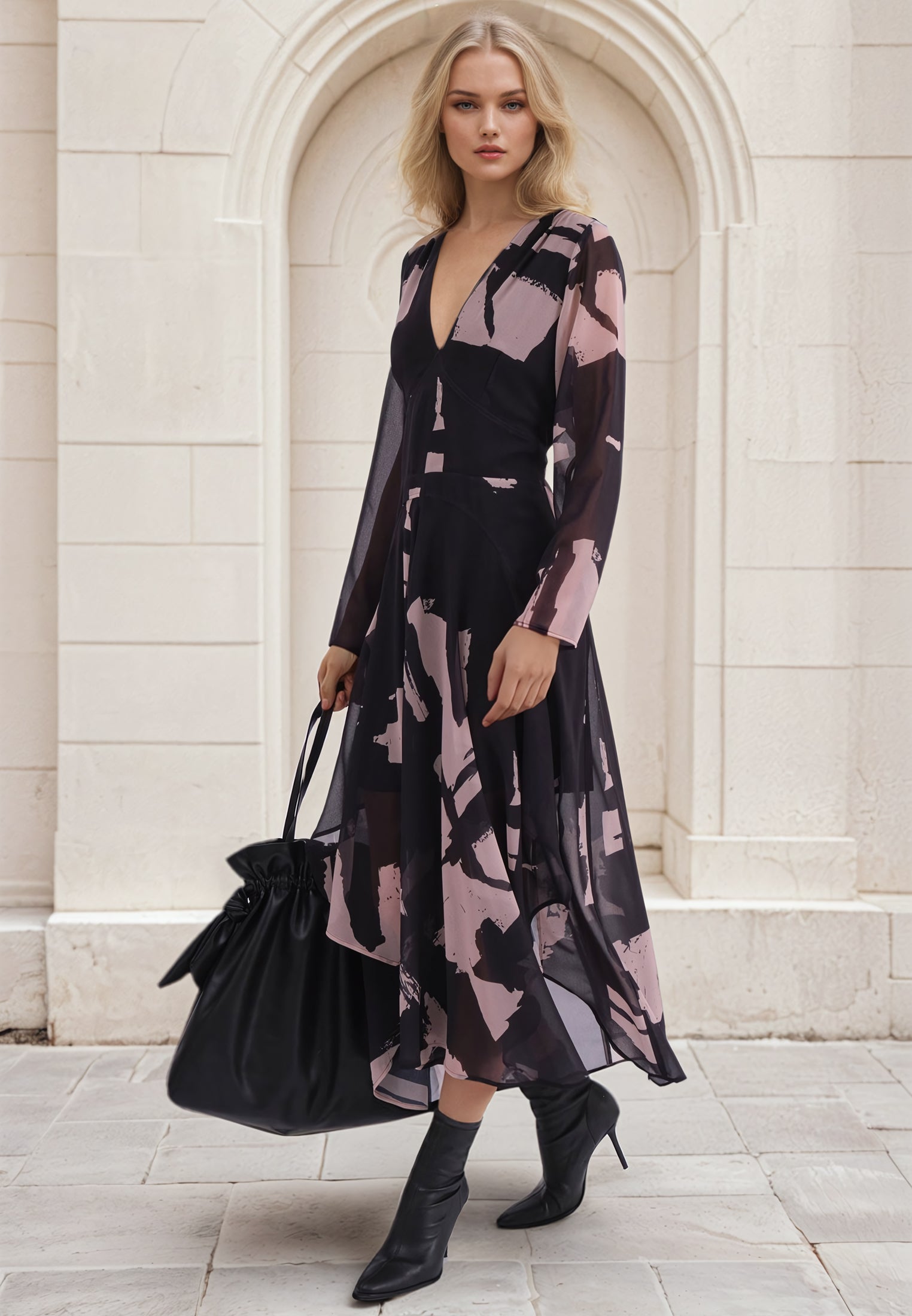 RELIGION Infinity Printed V Neck Midi Dress - Main Image