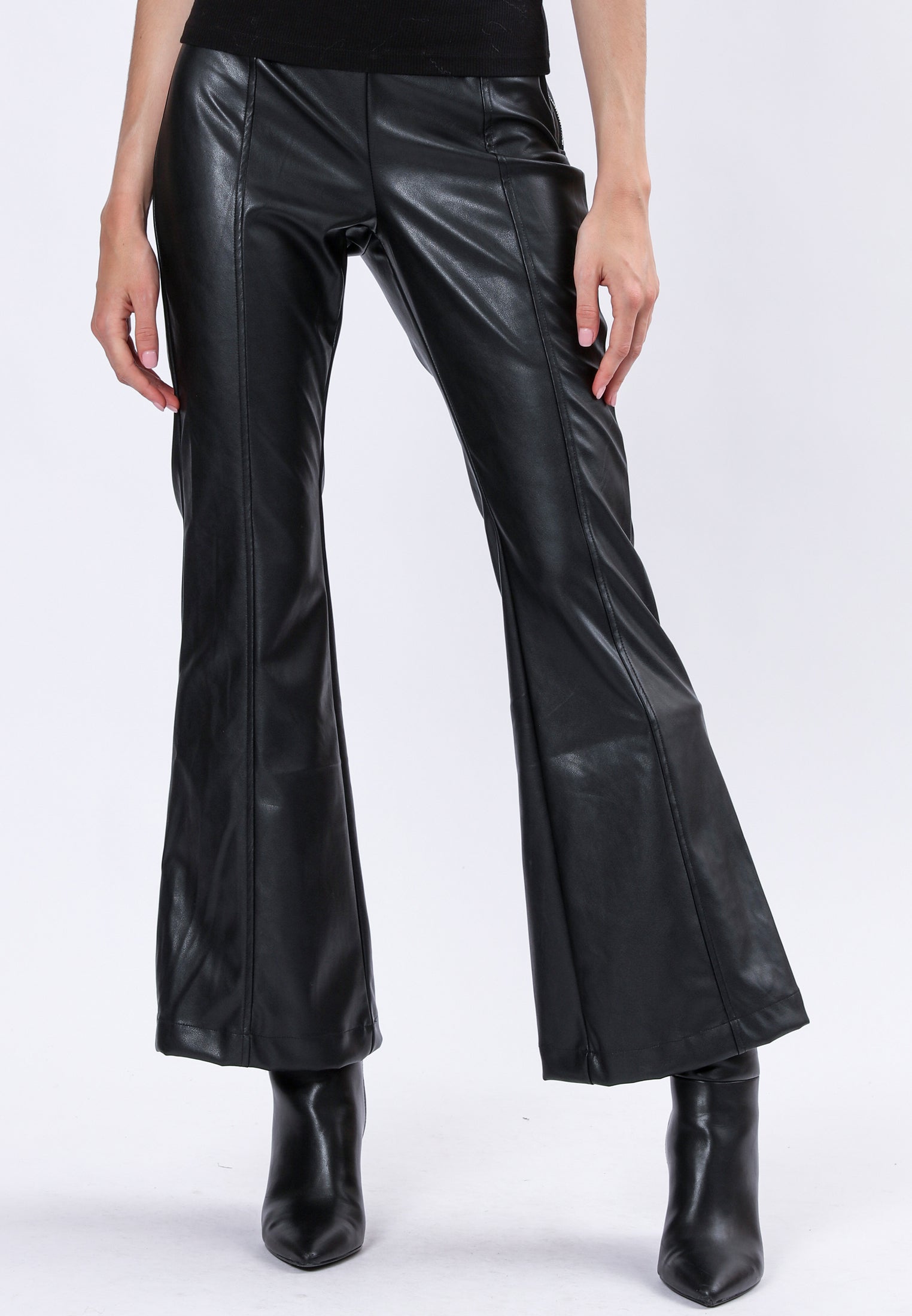 FORCE FLARED TROUSERS BLACK LEATHER LOOK