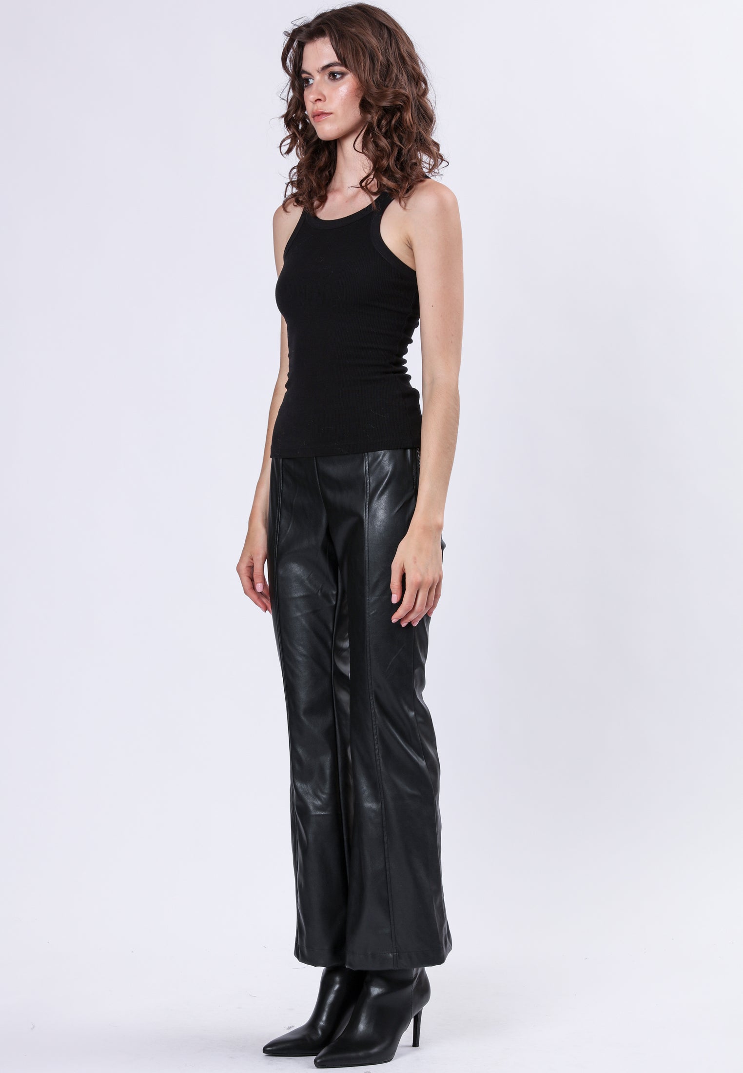 FORCE FLARED TROUSERS BLACK LEATHER LOOK