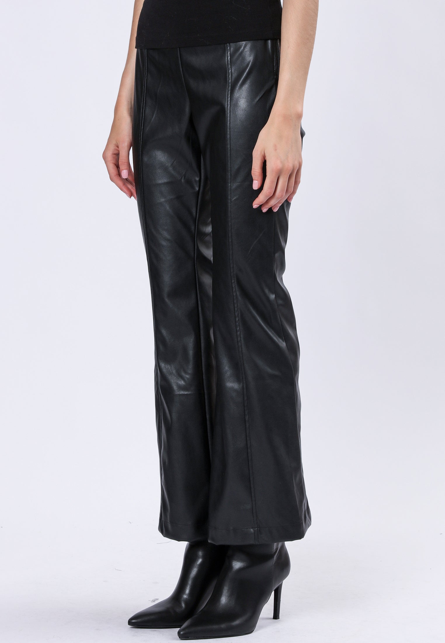 FORCE FLARED TROUSERS BLACK LEATHER LOOK