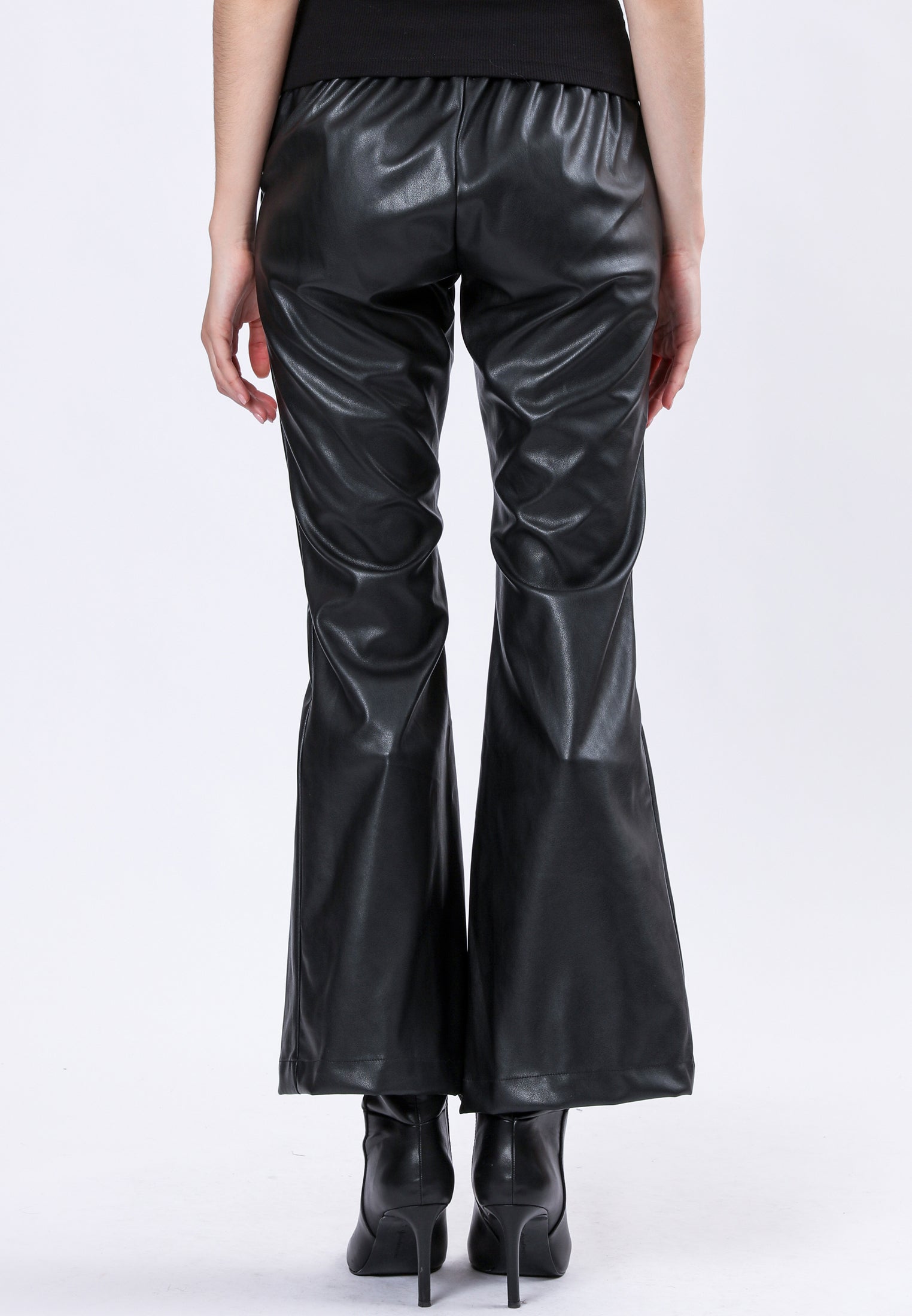 FORCE FLARED TROUSERS BLACK LEATHER LOOK