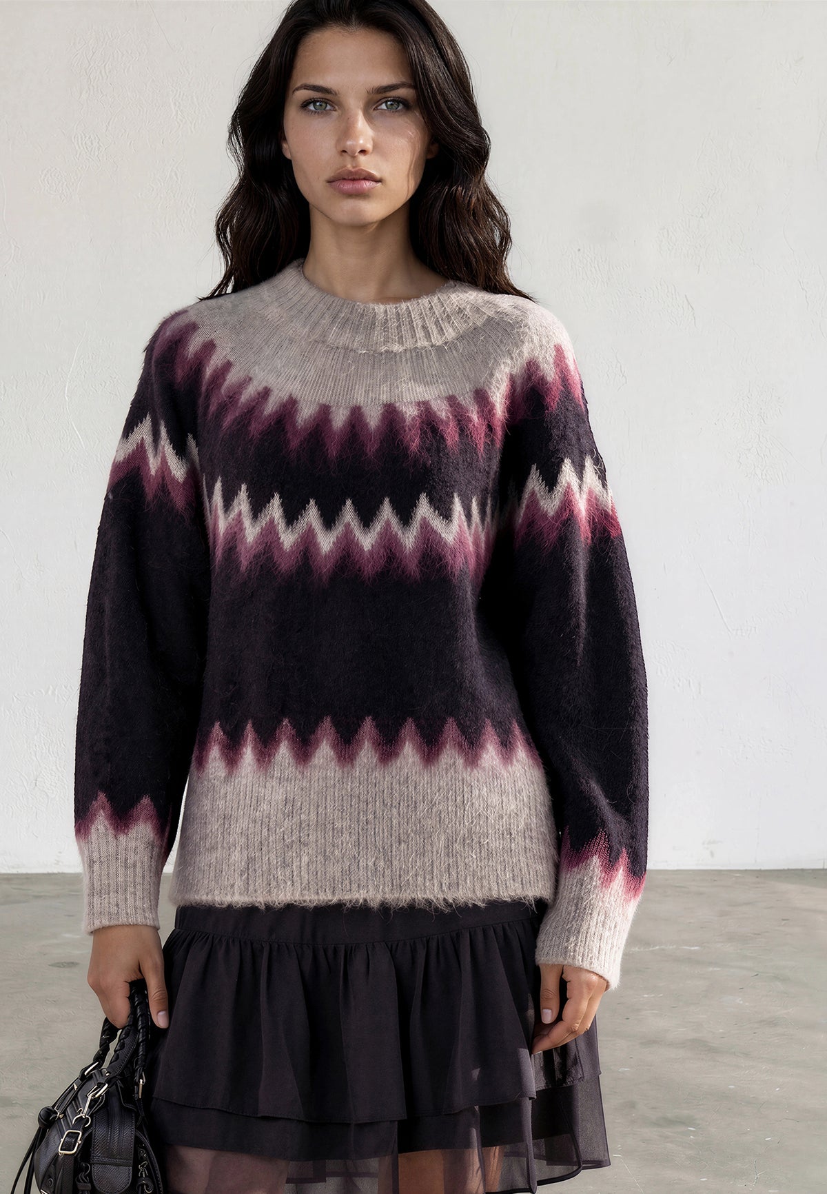 ANNE FAIR ISLE JUMPER BLACK & RED