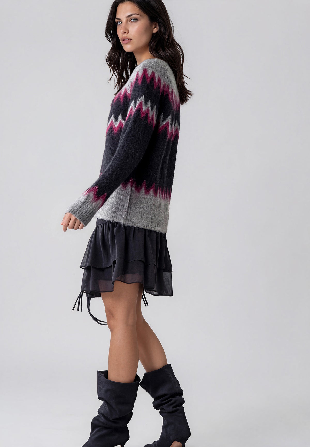 ANNE FAIR ISLE JUMPER BLACK & RED