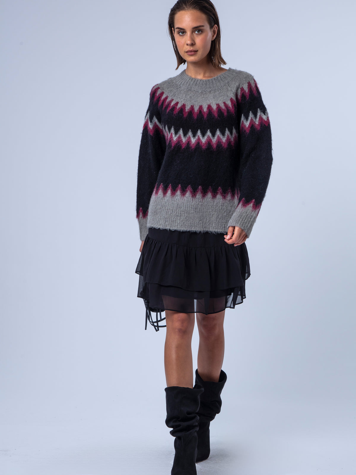 ANNE FAIR ISLE JUMPER BLACK & RED