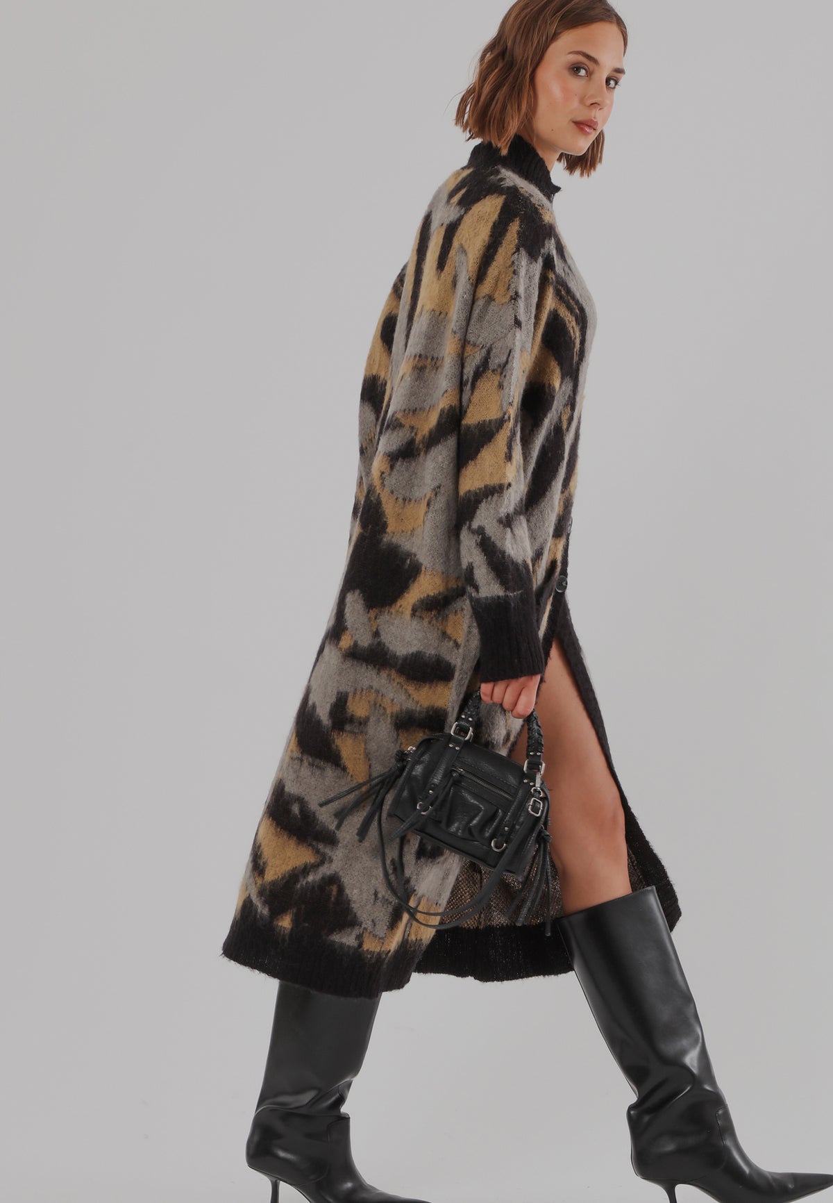 LAYLA CARDIGAN BLACK & GREY& CAMEL