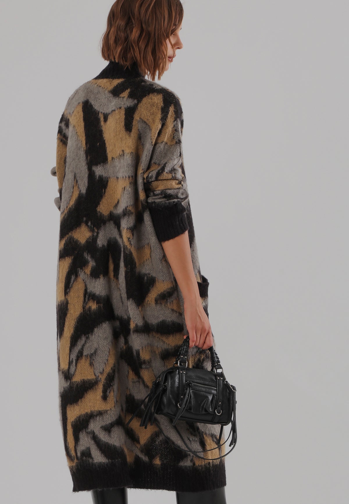 LAYLA CARDIGAN BLACK & GREY& CAMEL