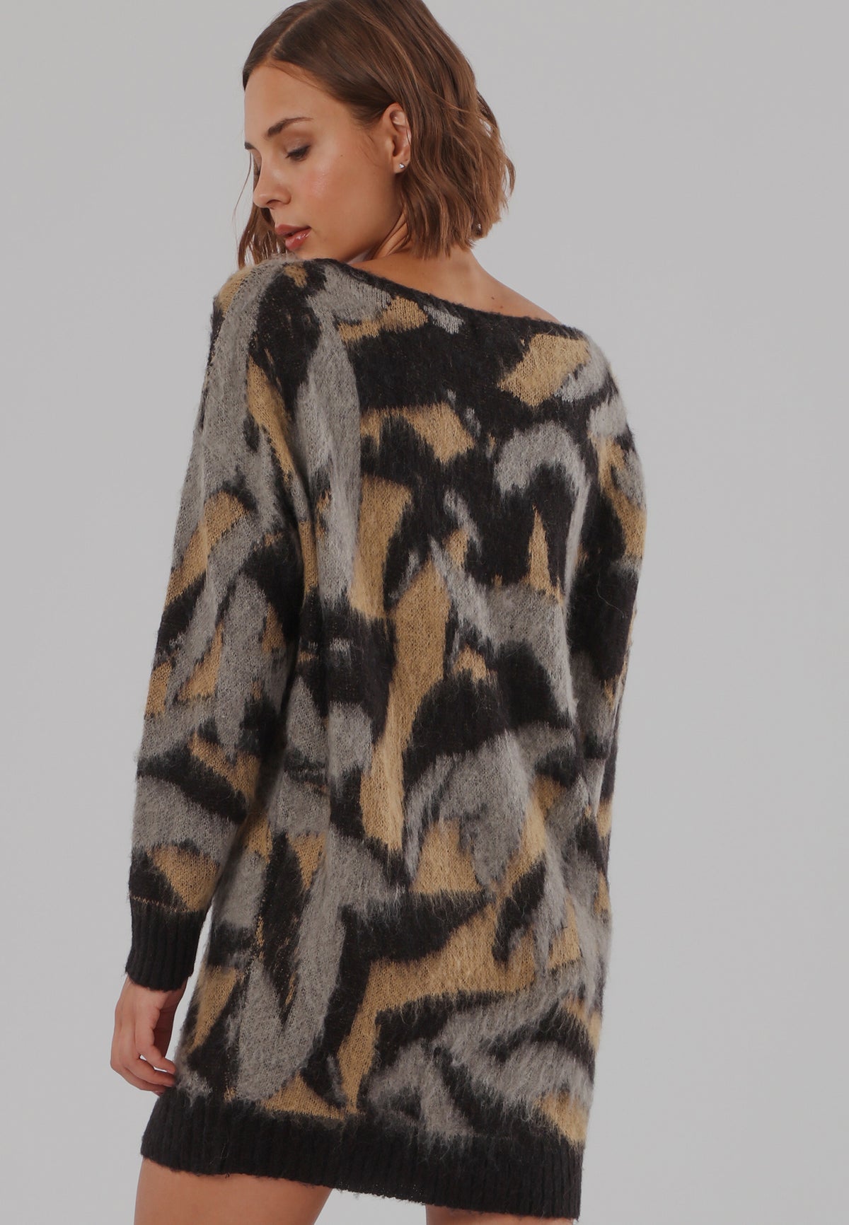 LAYLA DRESS BLACK & GREY & CAMEL