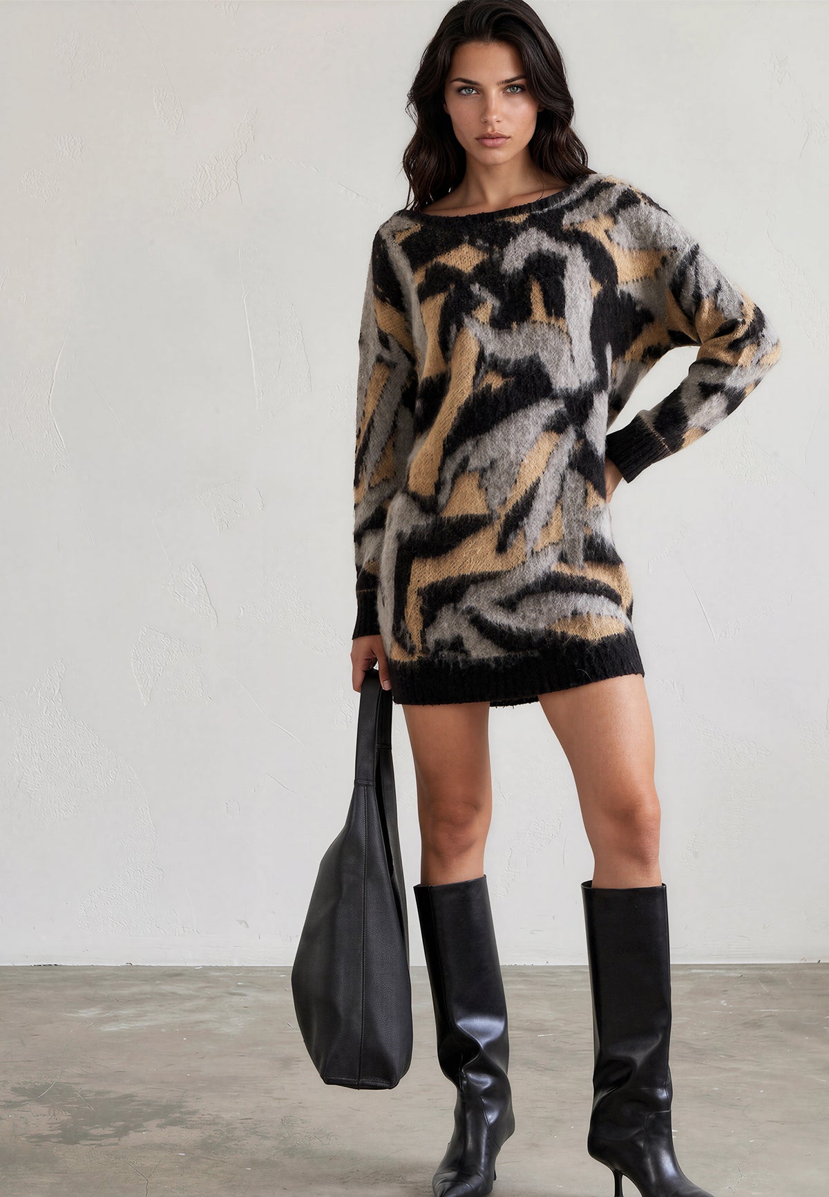 LAYLA DRESS BLACK & GREY & CAMEL