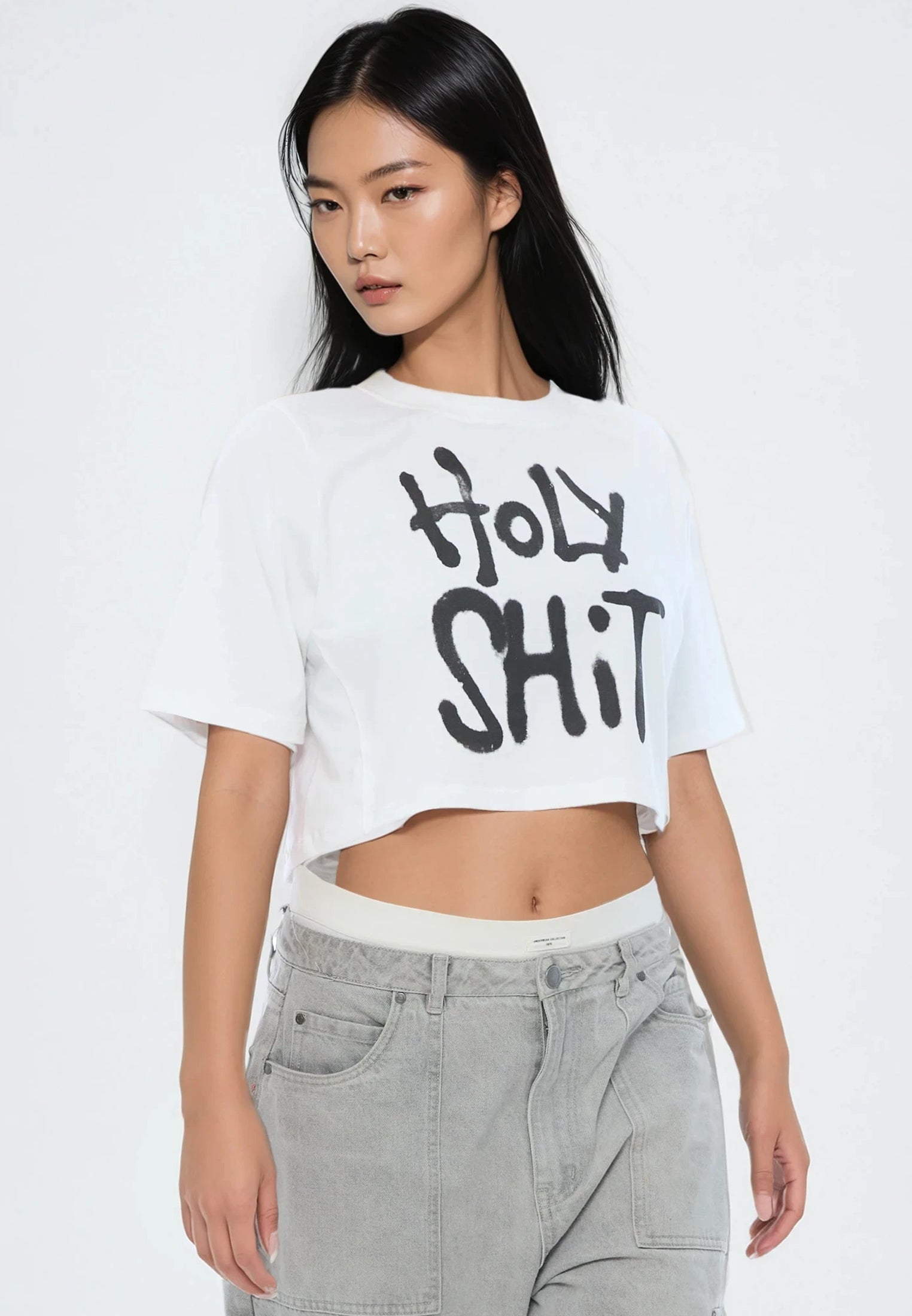 HOLY SHIT CROP TOP WHITE