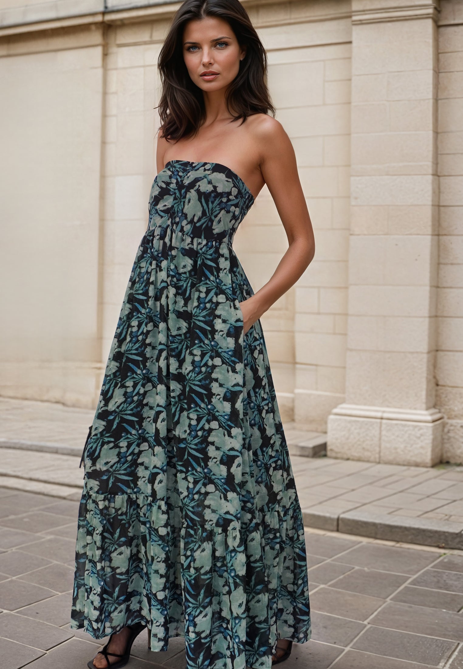 HARPER MAXI DRESS PRIME GREEN FLORAL